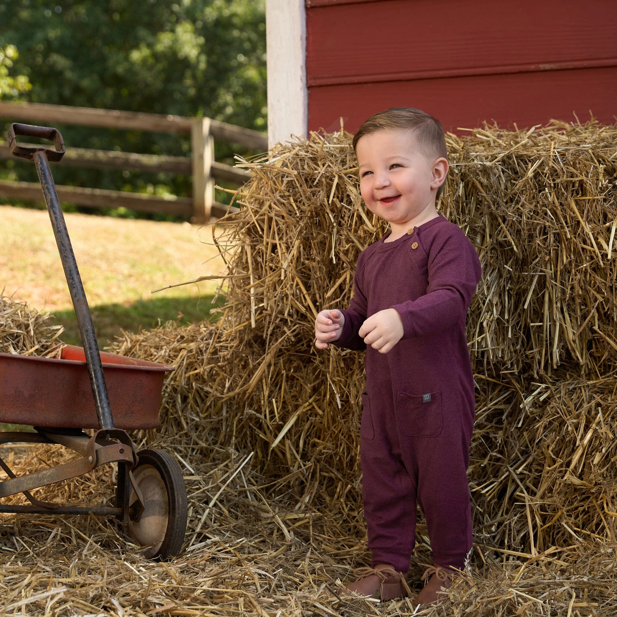 Baby Neutral Burgundy Heather Hacci Long Sleeve Romper - Image 2