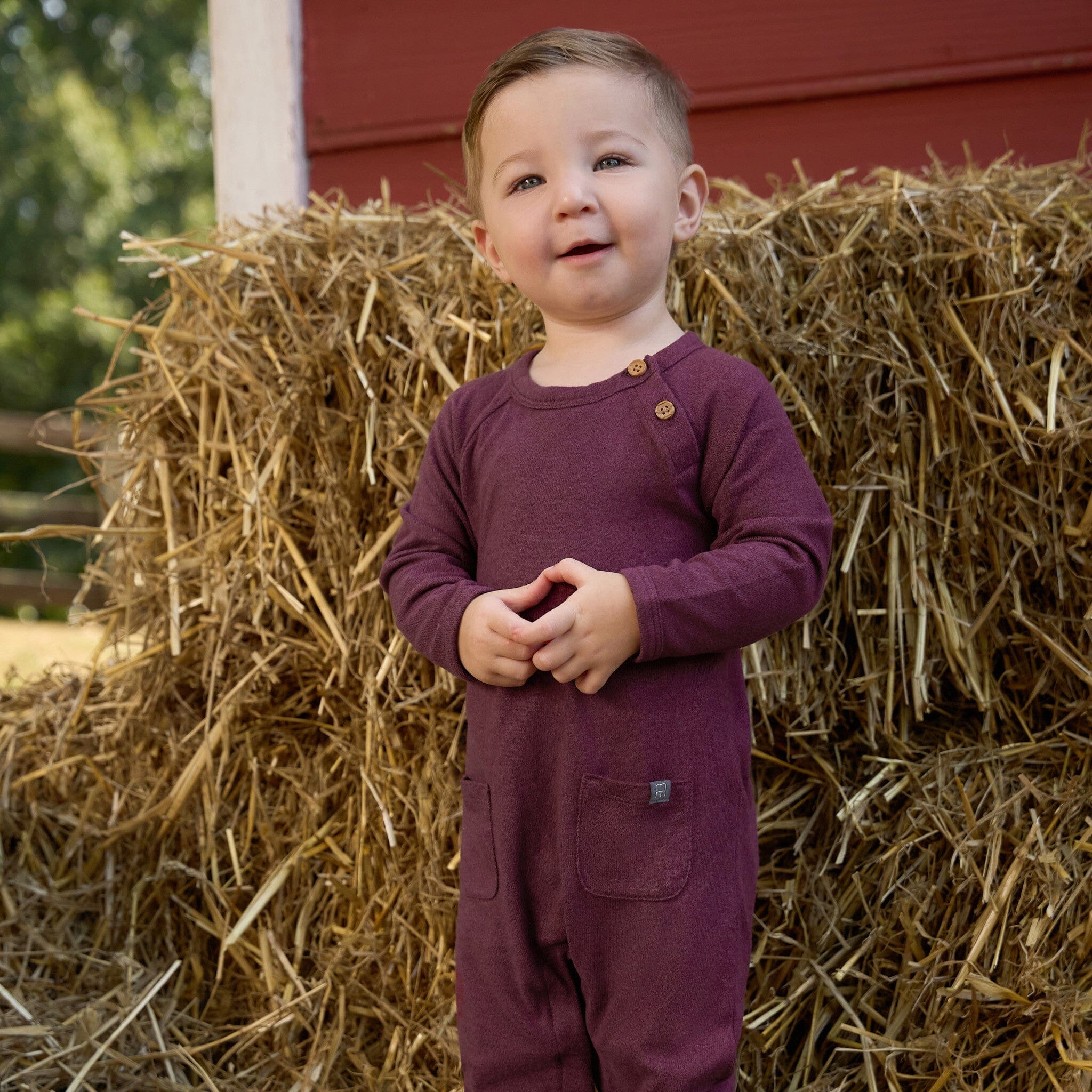 Baby Neutral Burgundy Heather Hacci Long Sleeve Romper - Image 3