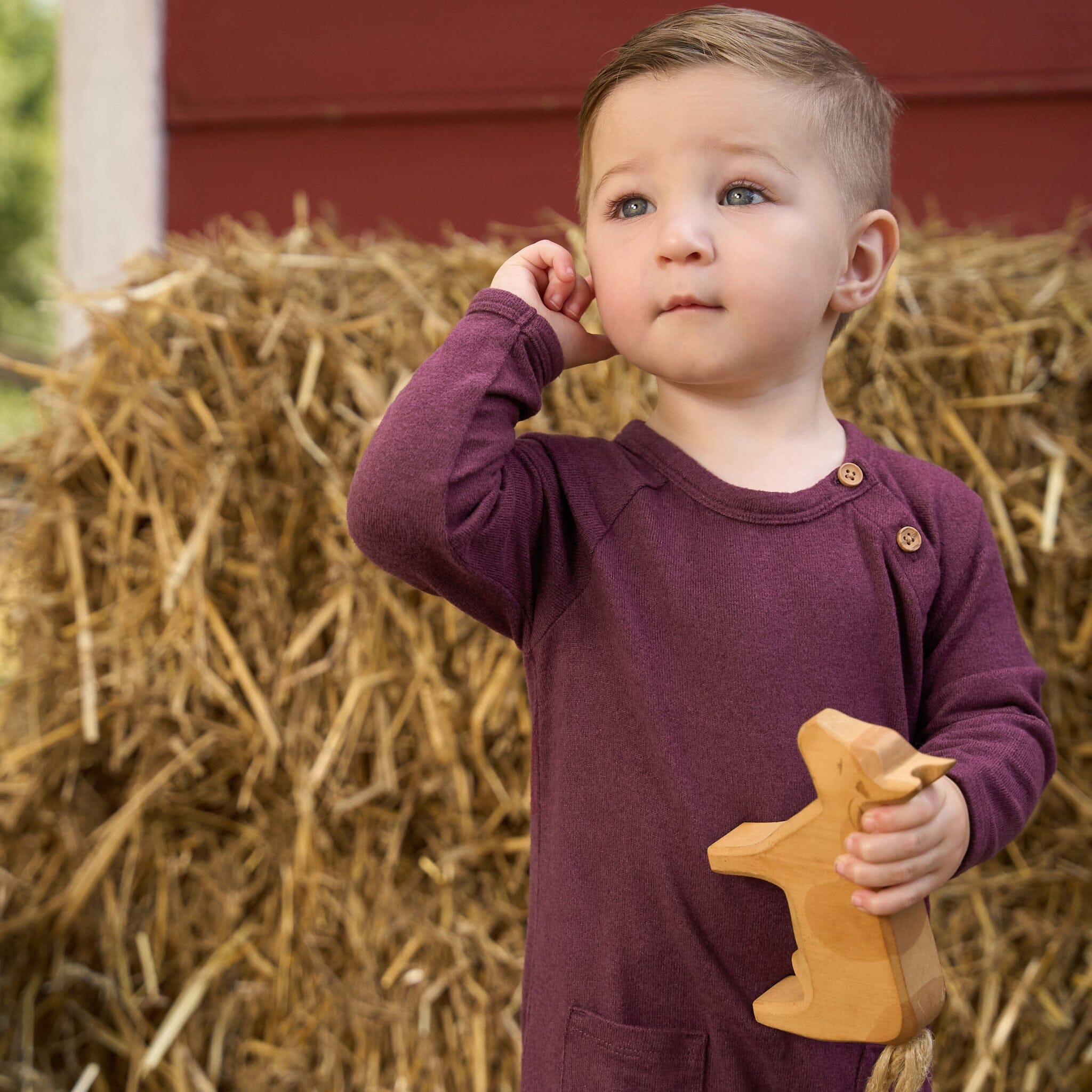 Baby Neutral Burgundy Heather Hacci Long Sleeve Romper - Image 4