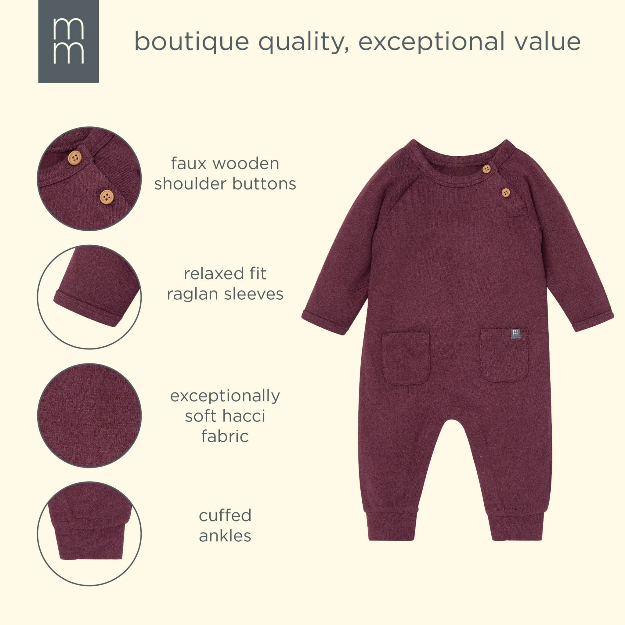 Baby Neutral Burgundy Heather Hacci Long Sleeve Romper - Image 8