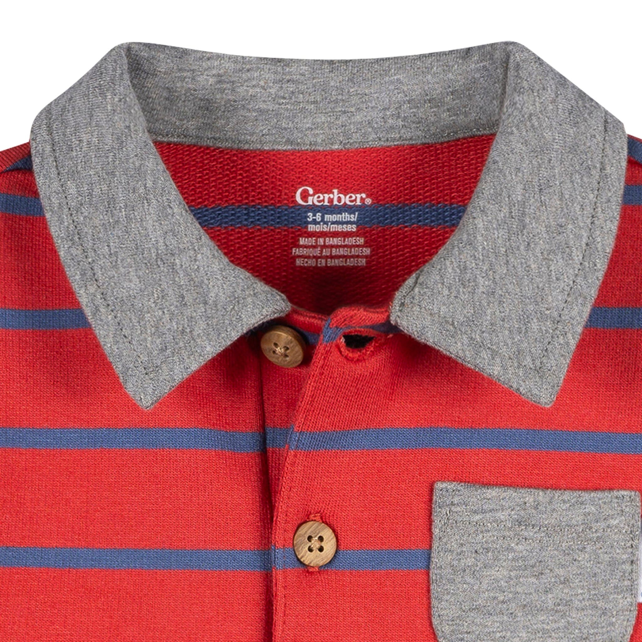 Baby Boys Red & Blue Stripe Collared Romper - Image 3