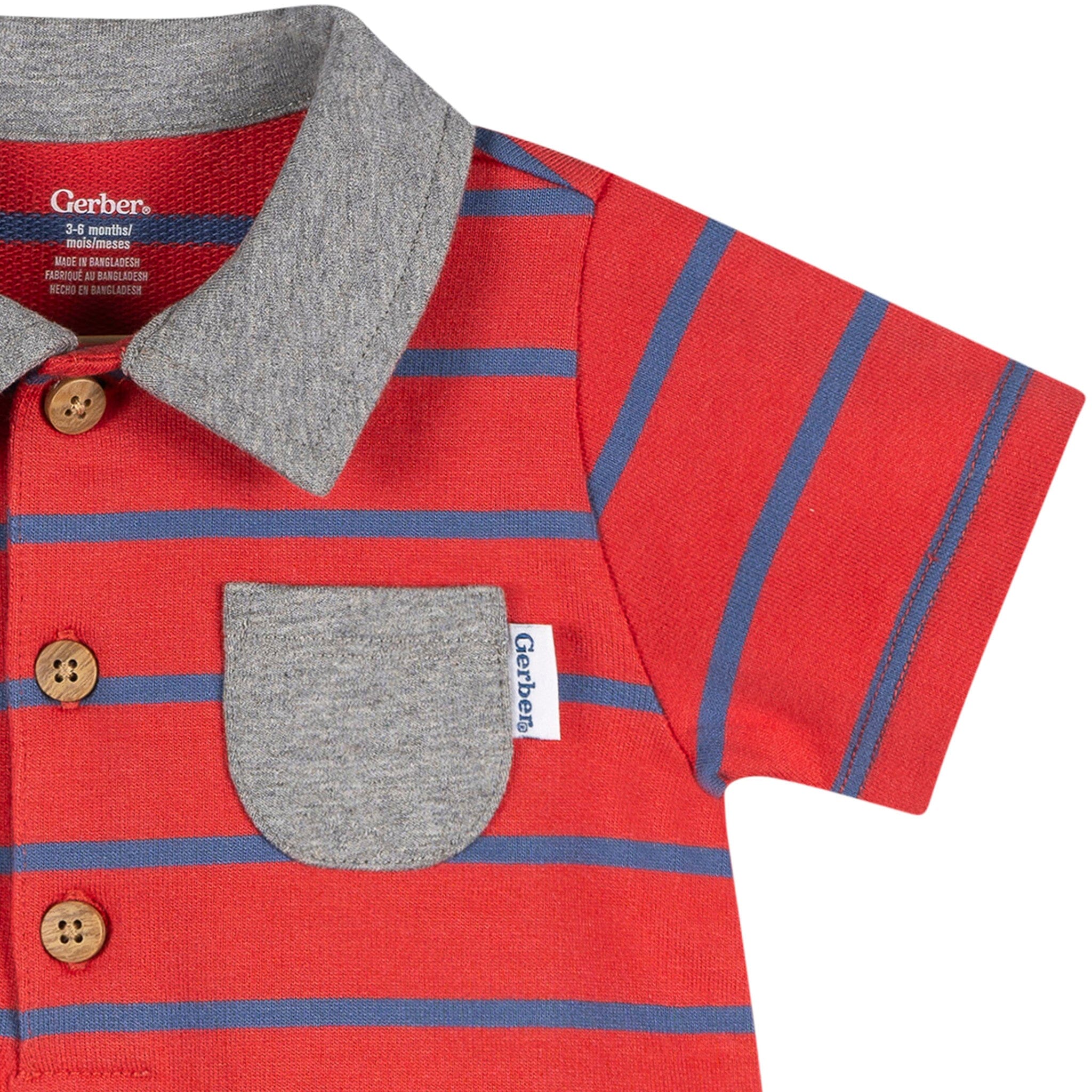 Baby Boys Red & Blue Stripe Collared Romper - Image 4