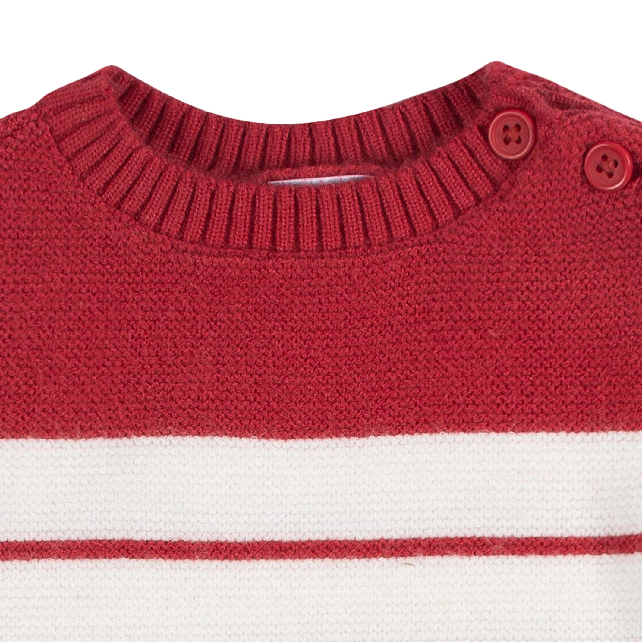 Baby Boys Red & White Stripe Sweater Knit Romper - Image 2