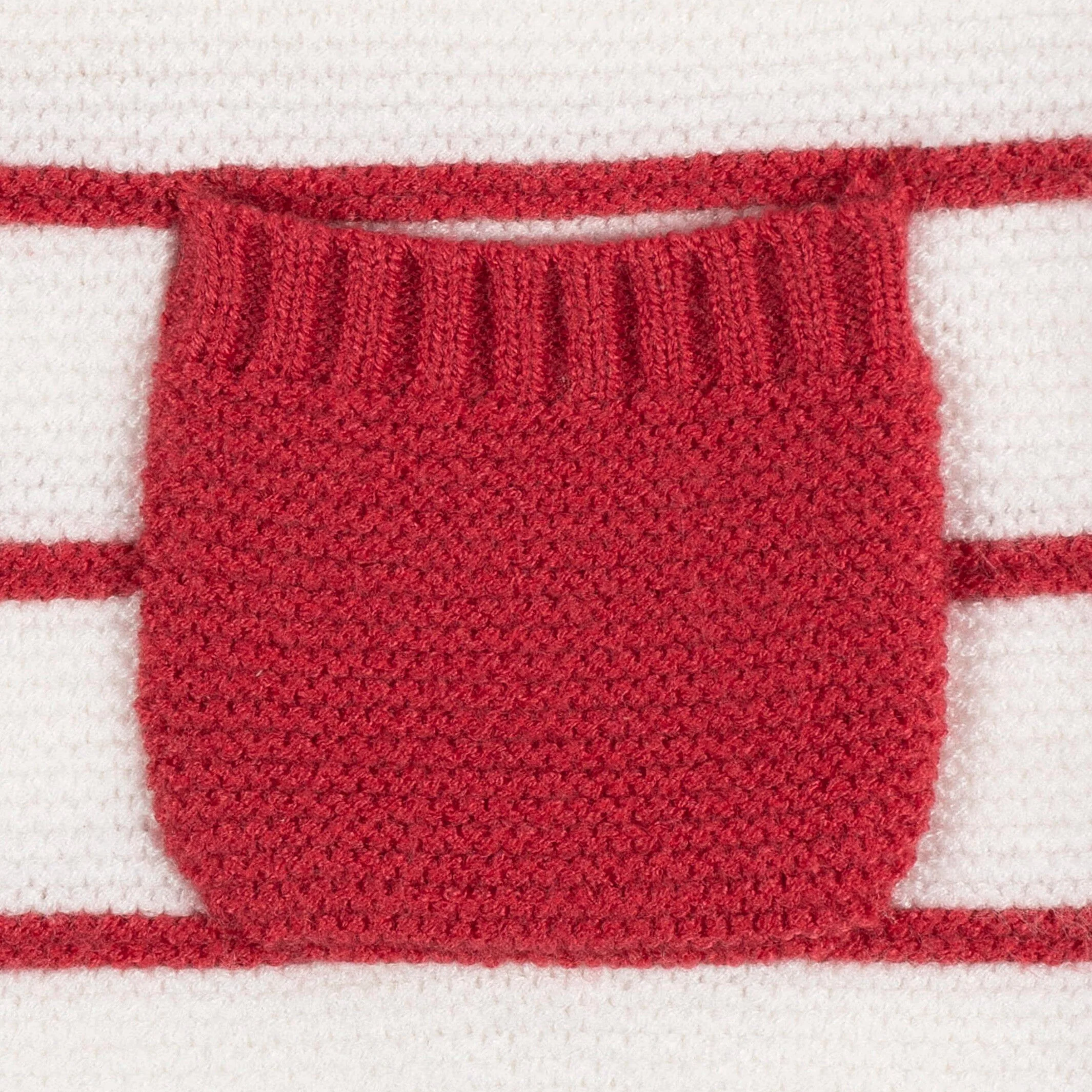 Baby Boys Red & White Stripe Sweater Knit Romper - Image 3