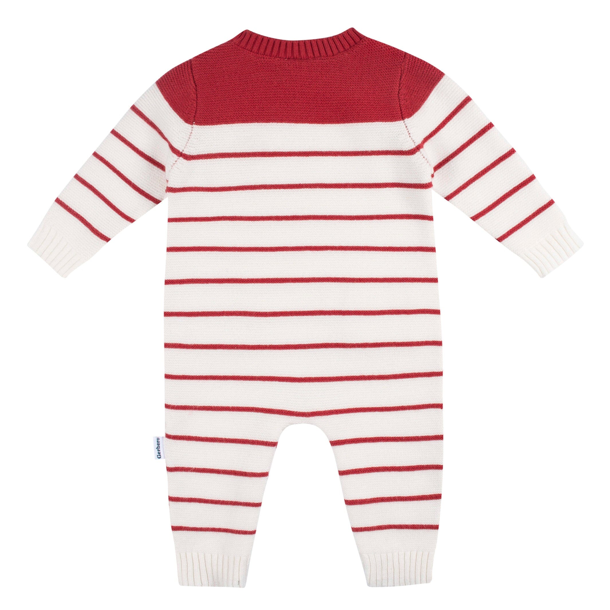 Baby Boys Red & White Stripe Sweater Knit Romper - Image 4