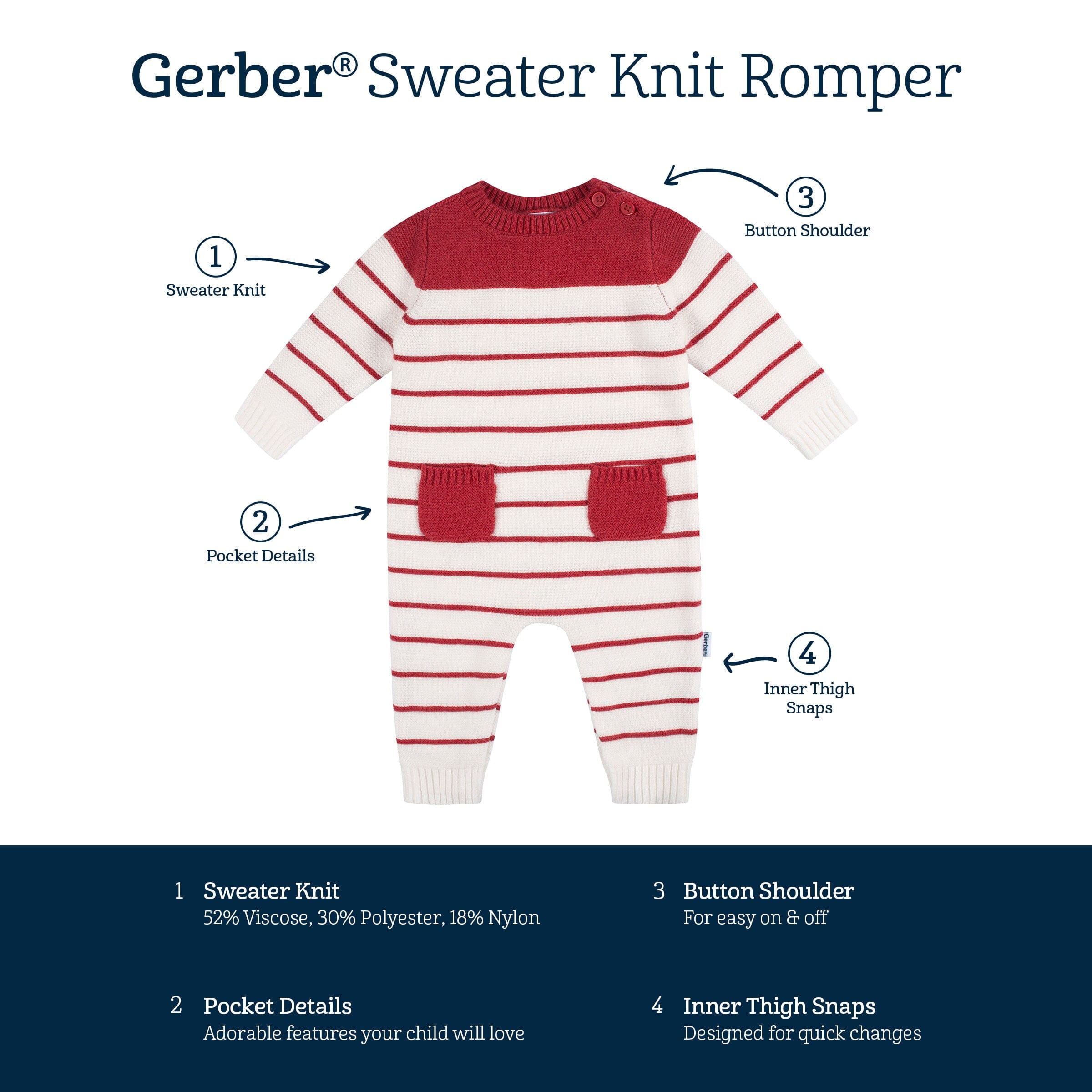 Baby Boys Red & White Stripe Sweater Knit Romper - Image 5