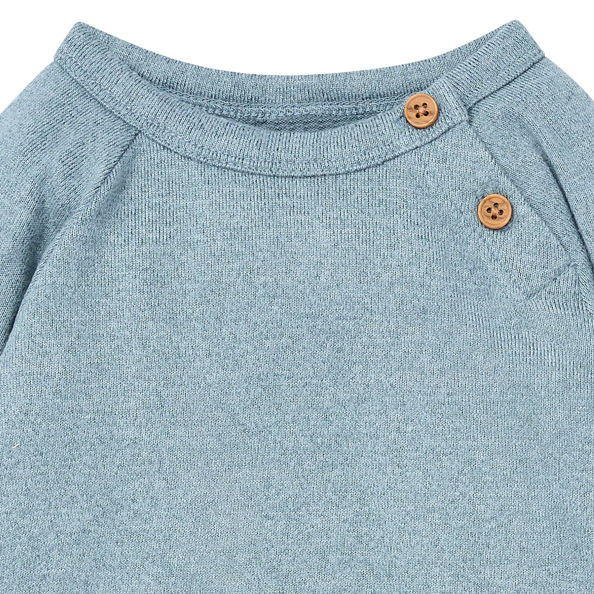 Baby Boys Teal Heather Hacci Long Sleeve Romper - Image 2