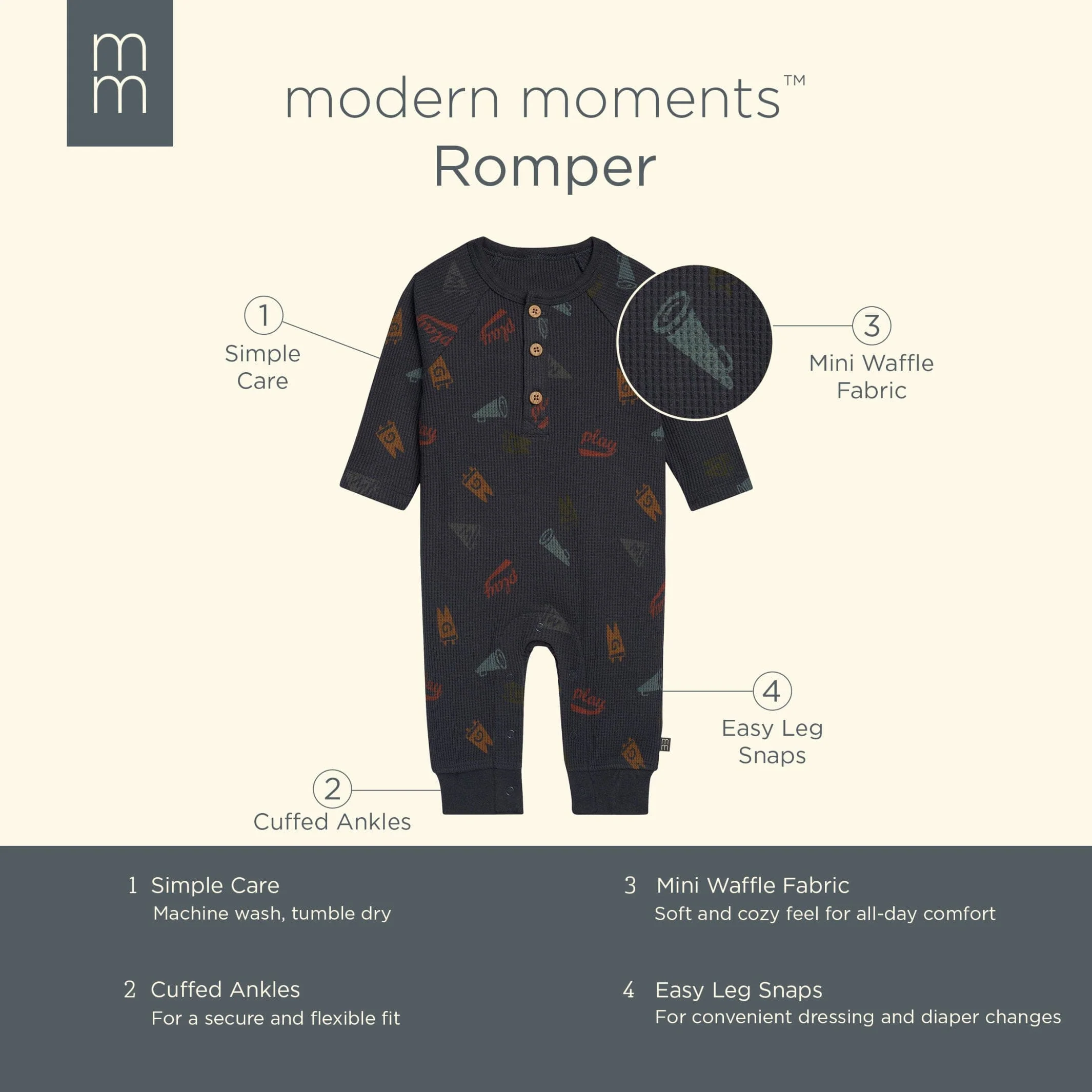 Baby Boys Varsity Waffle Romper - Image 5