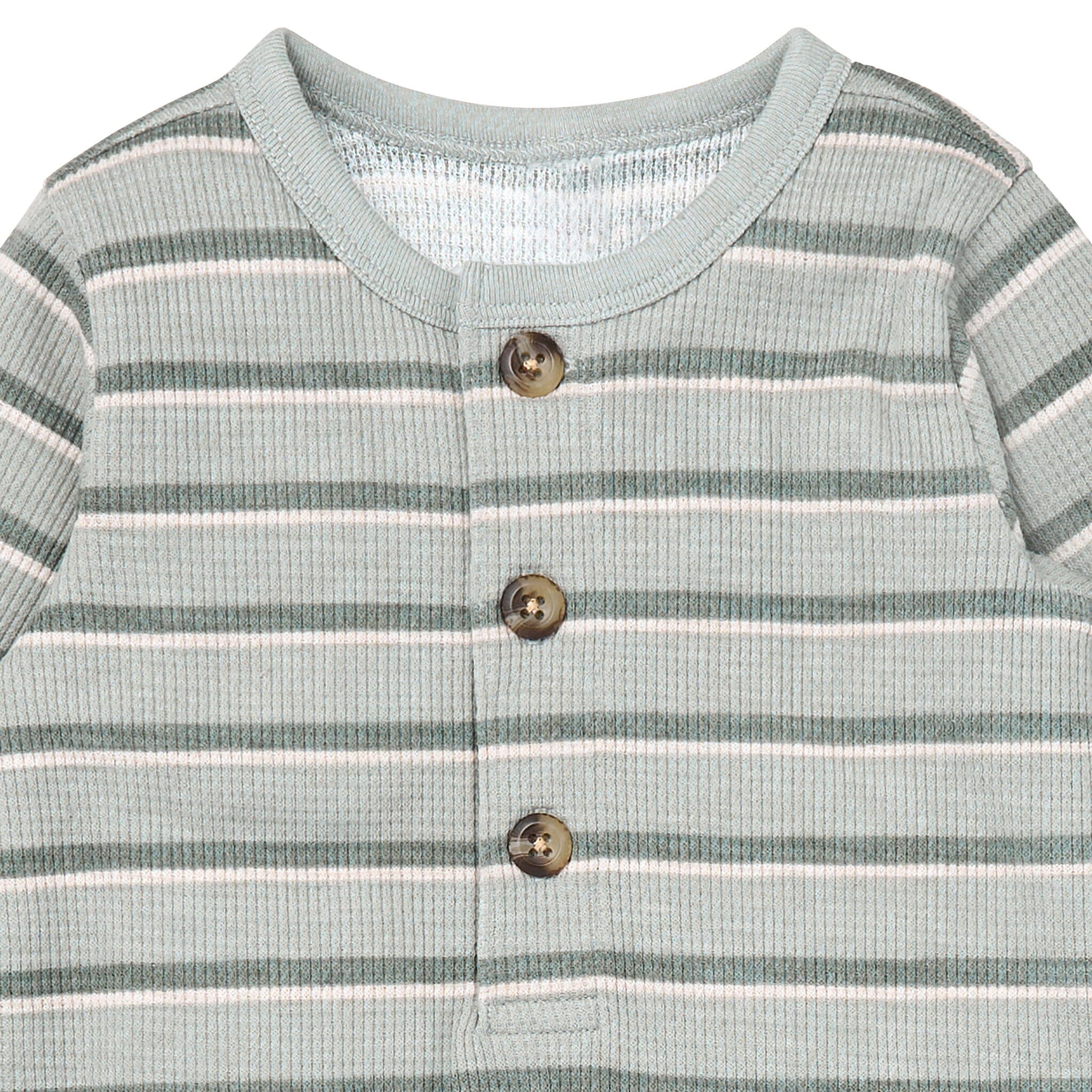 Baby Boys Green Stripes Waffle Slouch Romper - Image 2
