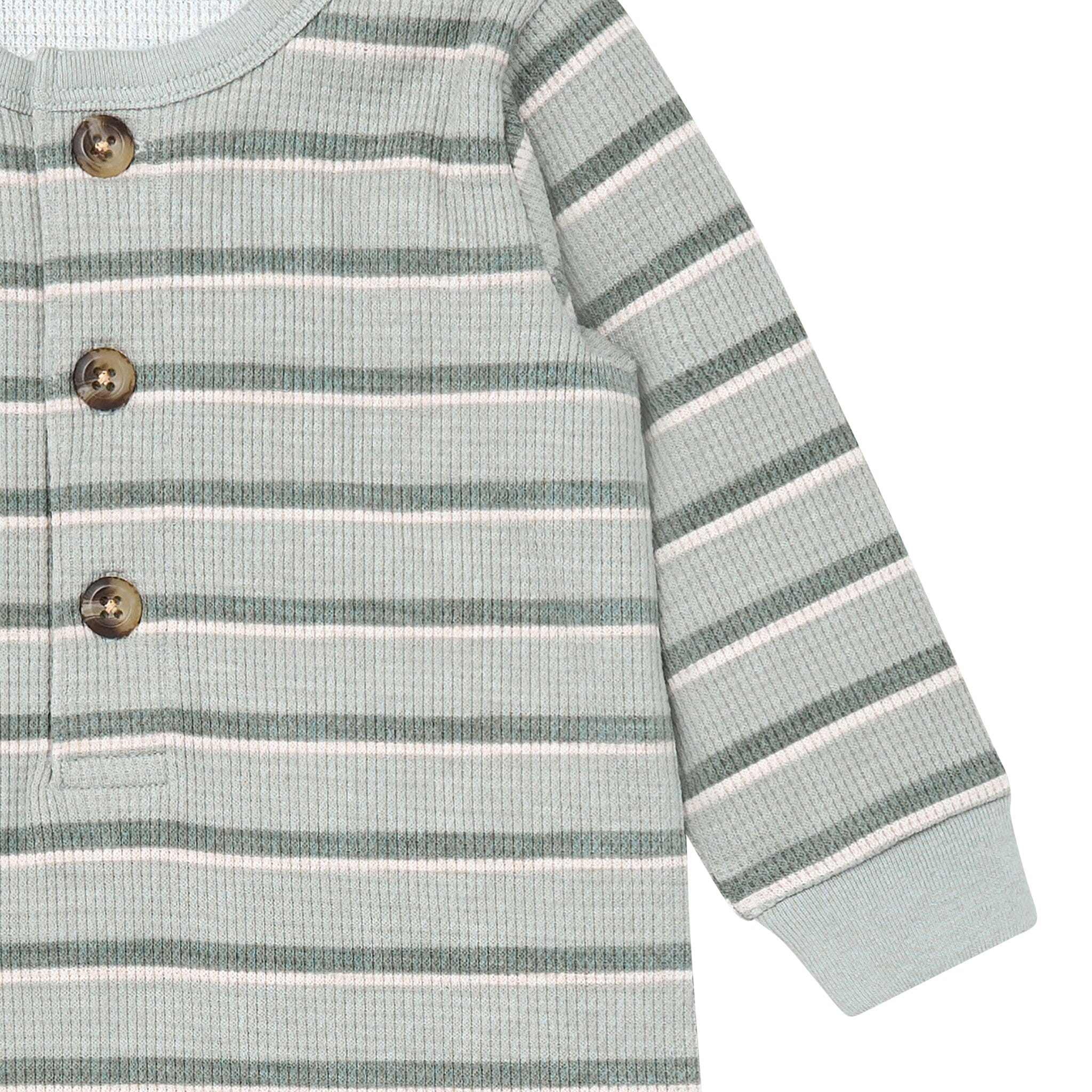 Baby Boys Green Stripes Waffle Slouch Romper - Image 3