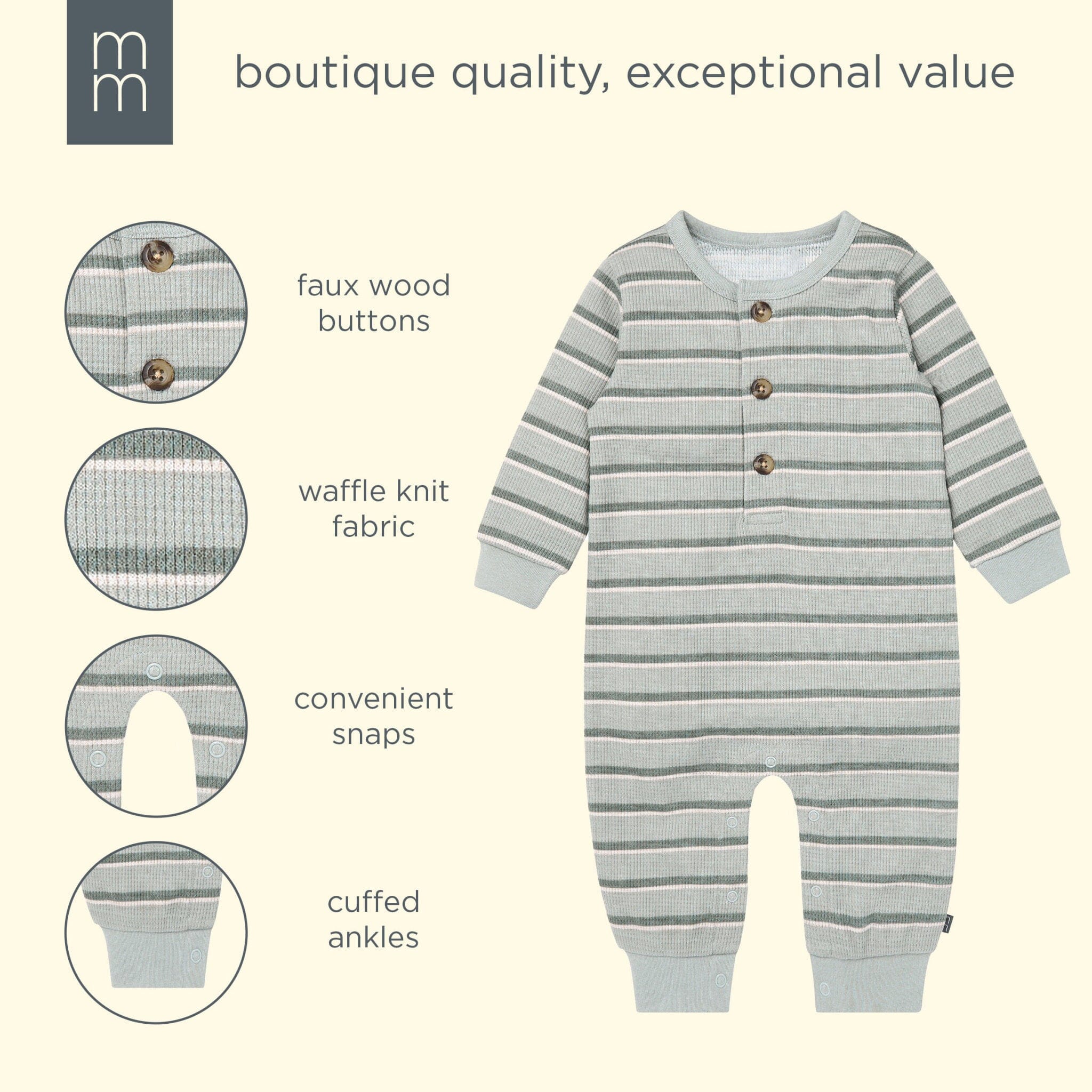 Baby Boys Green Stripes Waffle Slouch Romper - Image 5