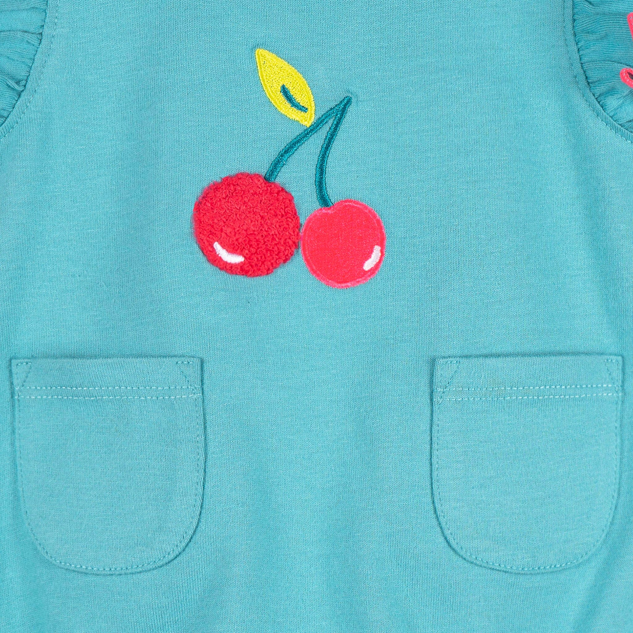 Baby Girls Aqua Cherries Pocket Bubble Romper - Image 4