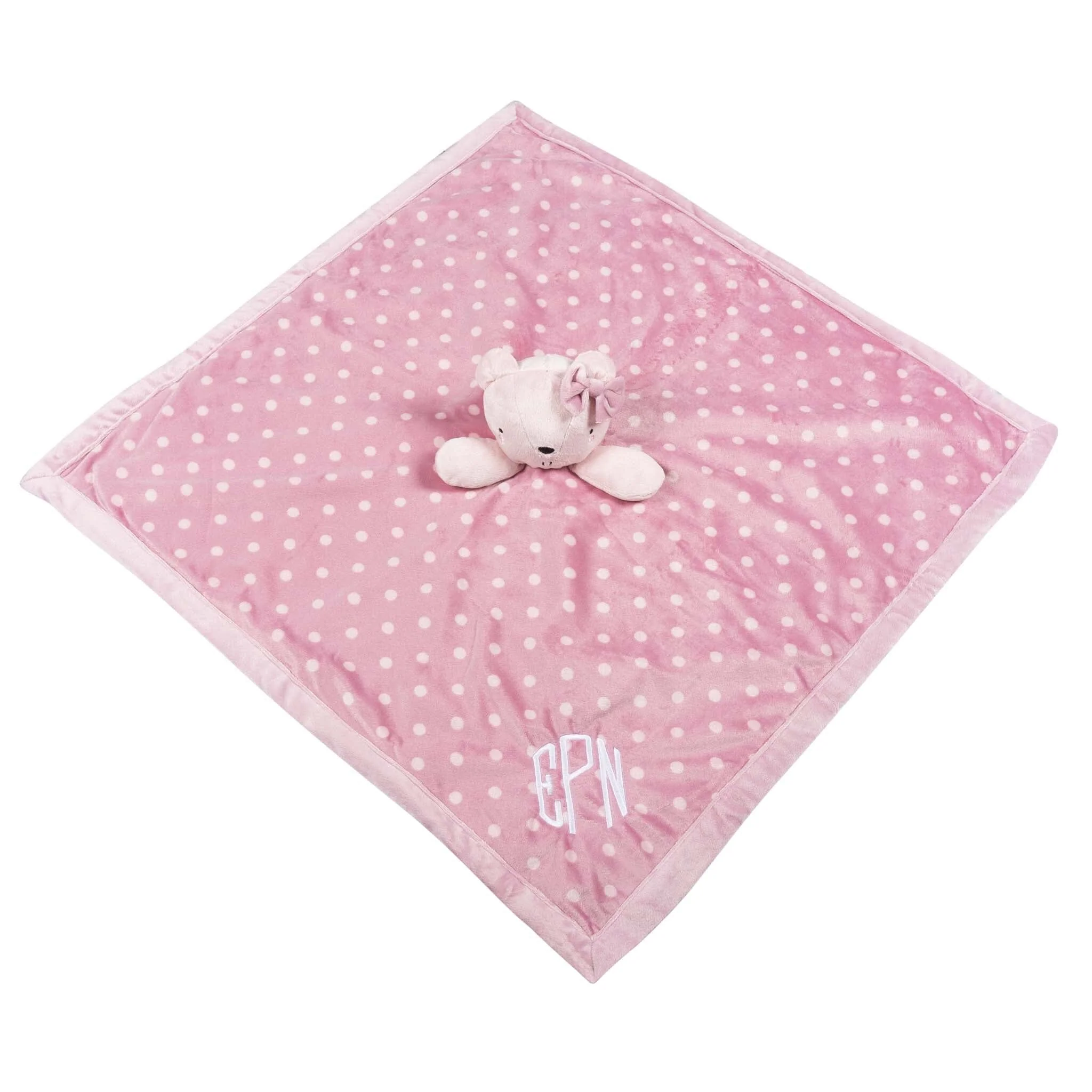 Embroidered Baby Girls Bear & Dots Oversized Security Blanket - Image 3
