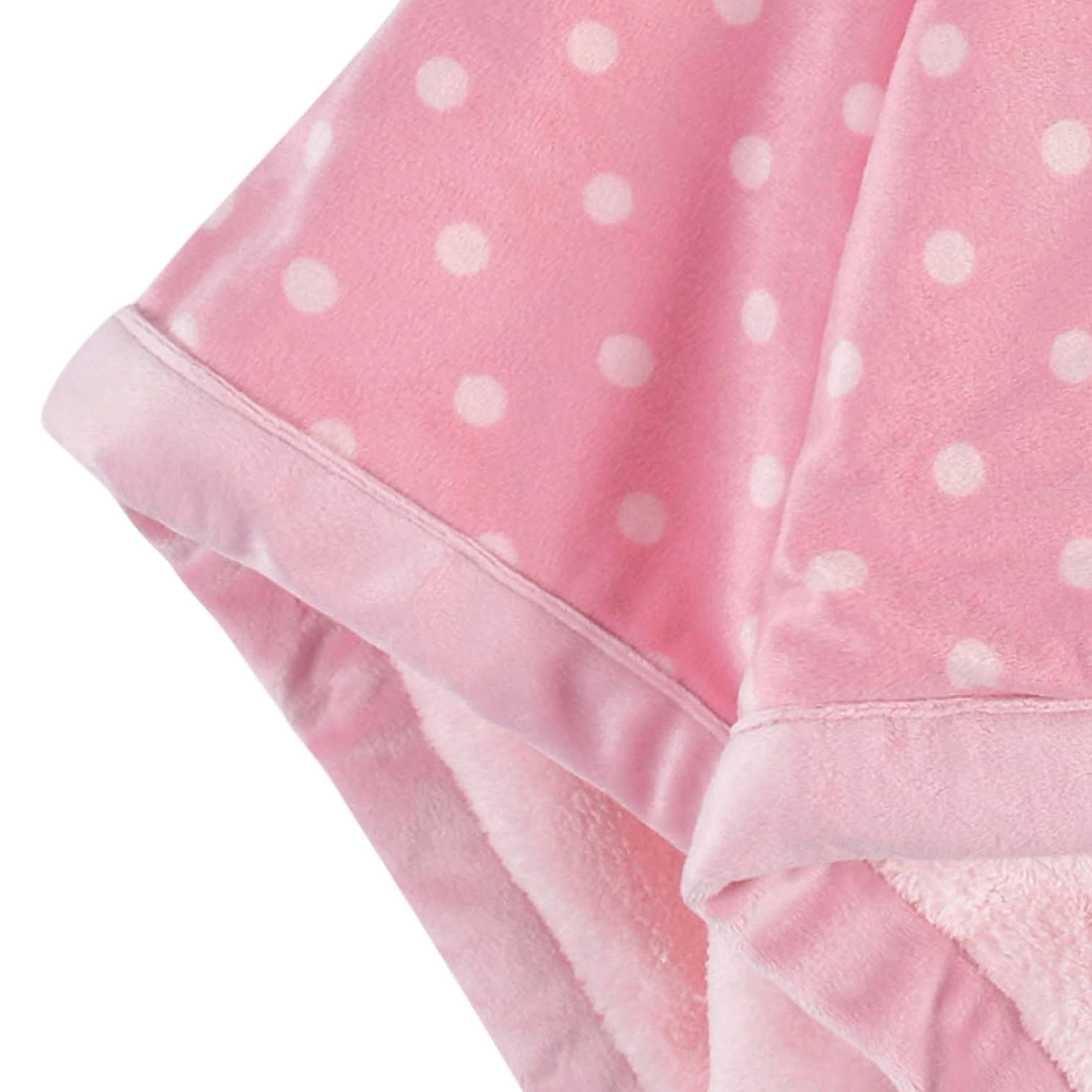 Embroidered Baby Girls Bear & Dots Oversized Security Blanket - Image 5
