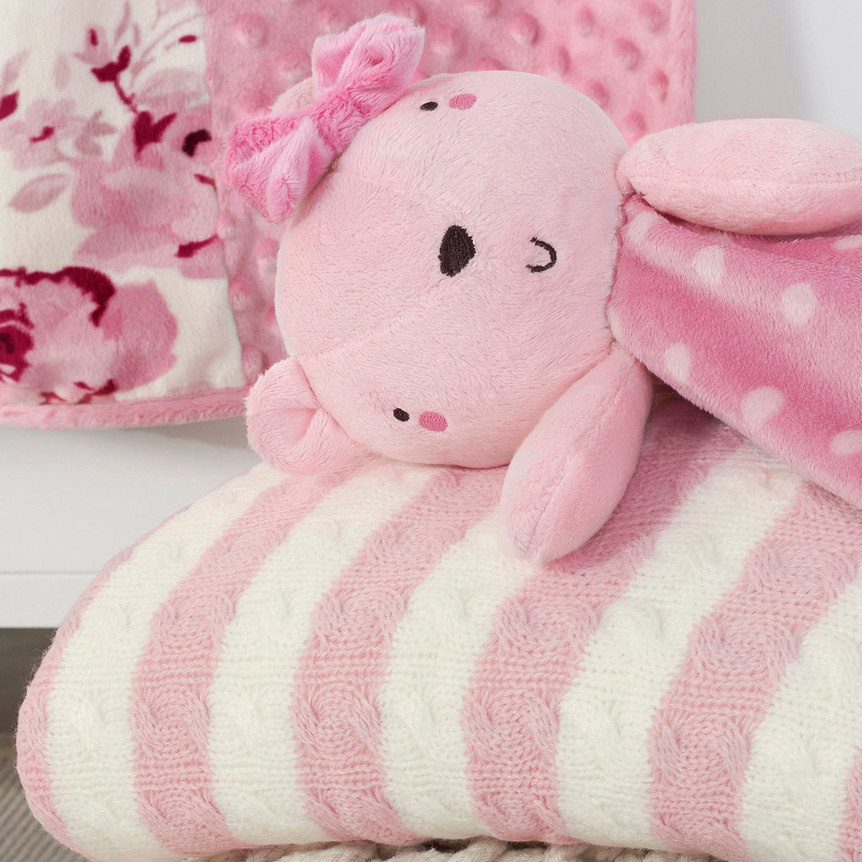 Embroidered Baby Girls Bear & Dots Oversized Security Blanket - Image 6