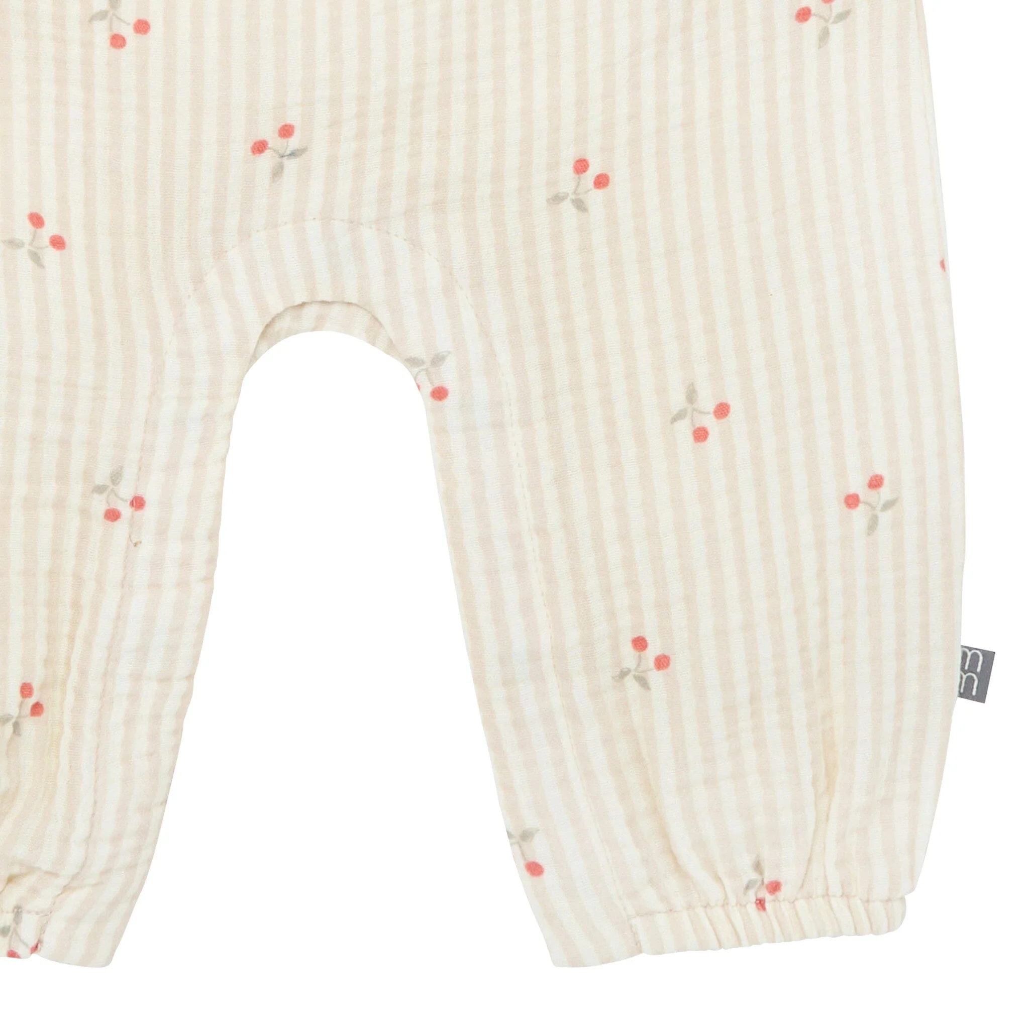 Baby Girls Beige Cherry Stripe Sleeveless Ruffle Romper - Image 4