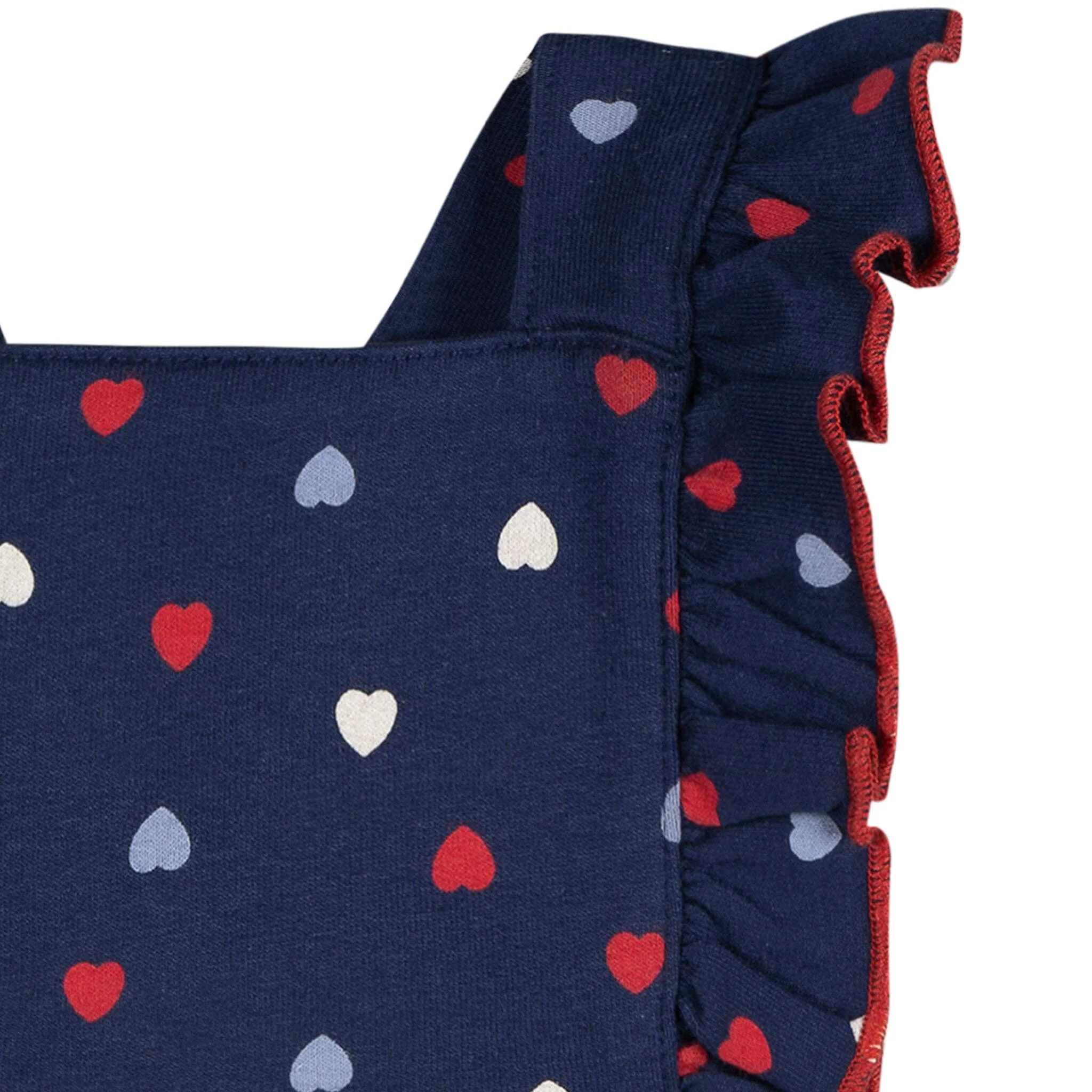 Baby Girls Red, White, & Blue Hearts Bubble Romper - Image 3