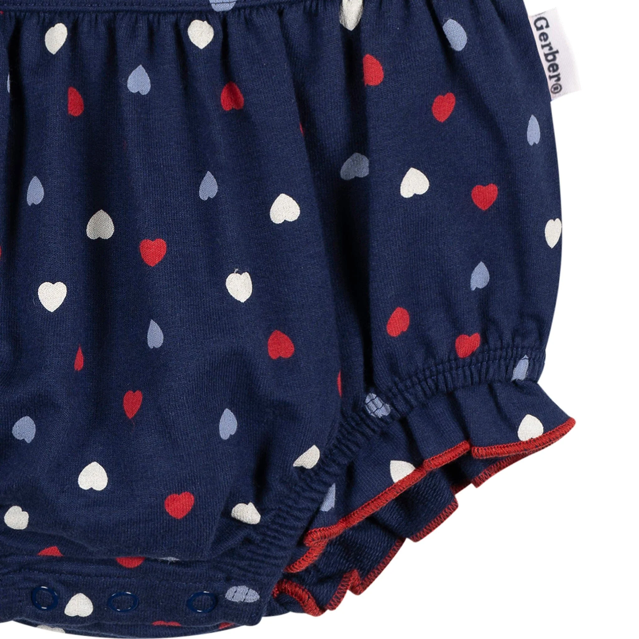 Baby Girls Red, White, & Blue Hearts Bubble Romper - Image 4