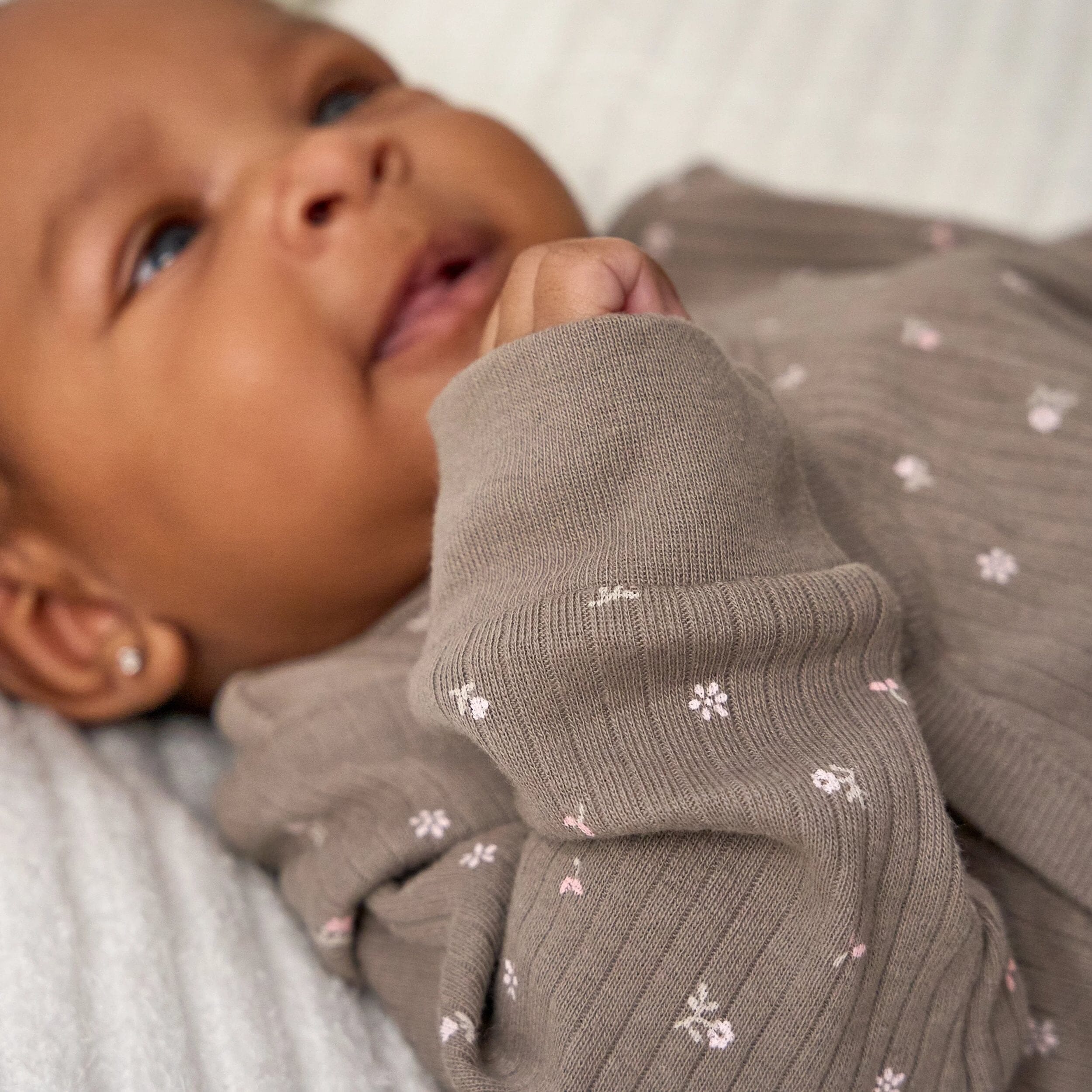 Baby Girls Brown Flowers Footless Pajamas - Image 3