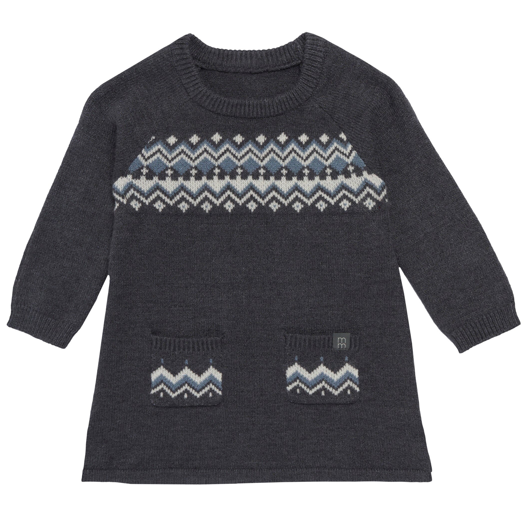 Baby Girls Dark Grey Heather Fair Isle Viscose Sweater Dress