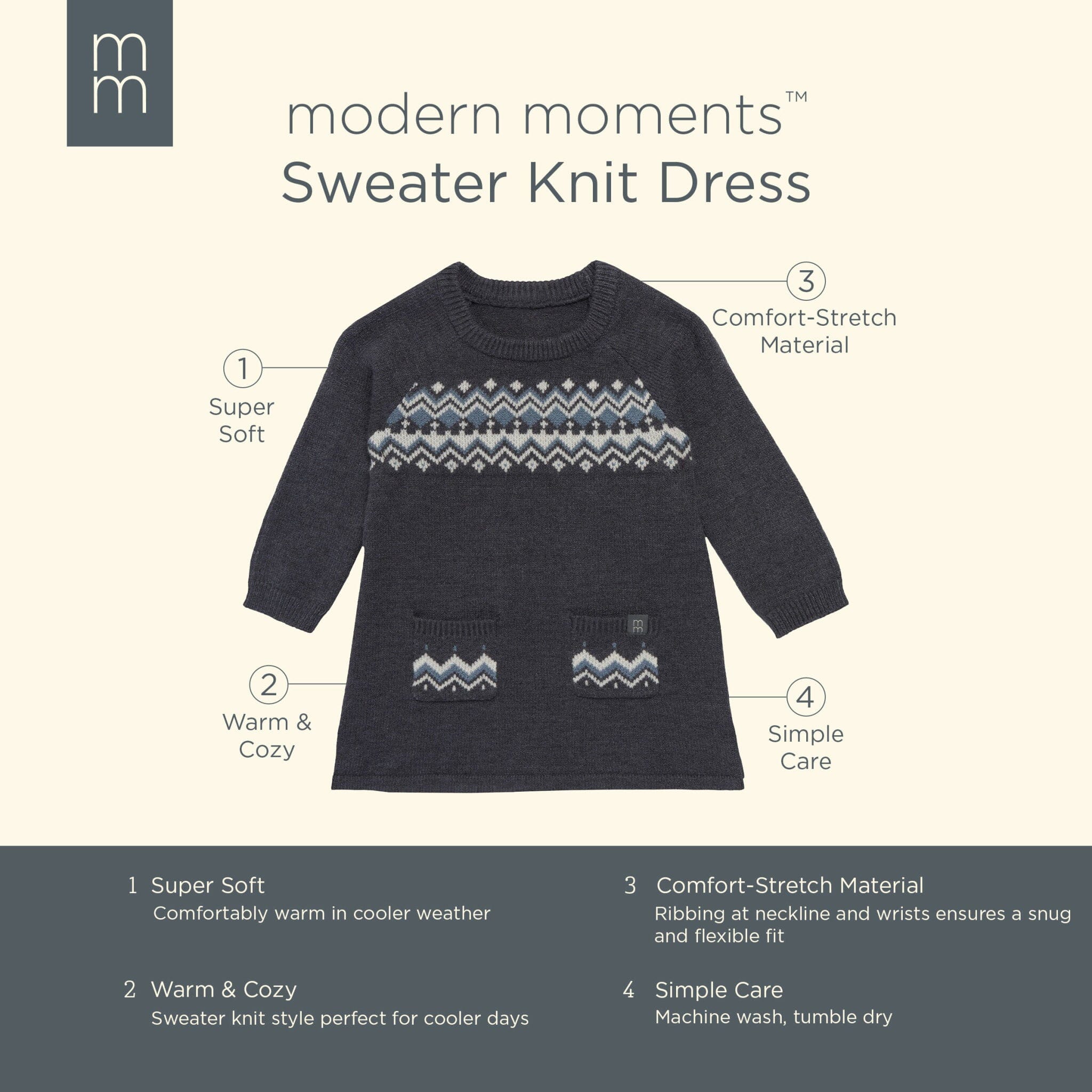 Baby Girls Dark Grey Heather Fair Isle Viscose Sweater Dress - Image 7