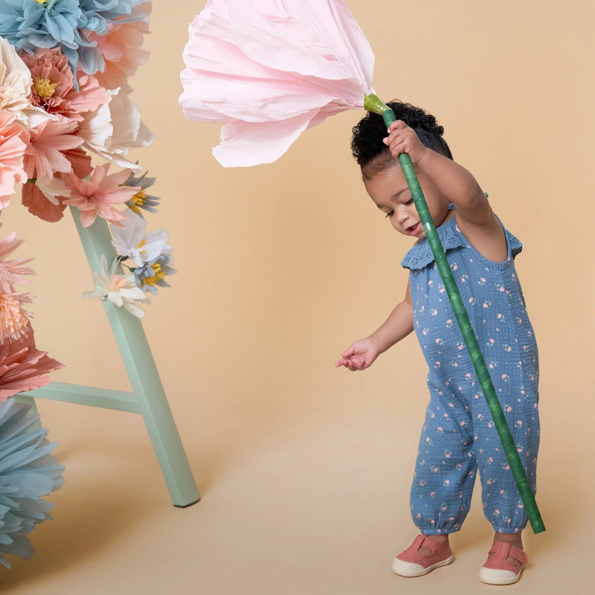 Baby Girls Teal Aster Flower Sleeveless Ruffle Romper - Image 3