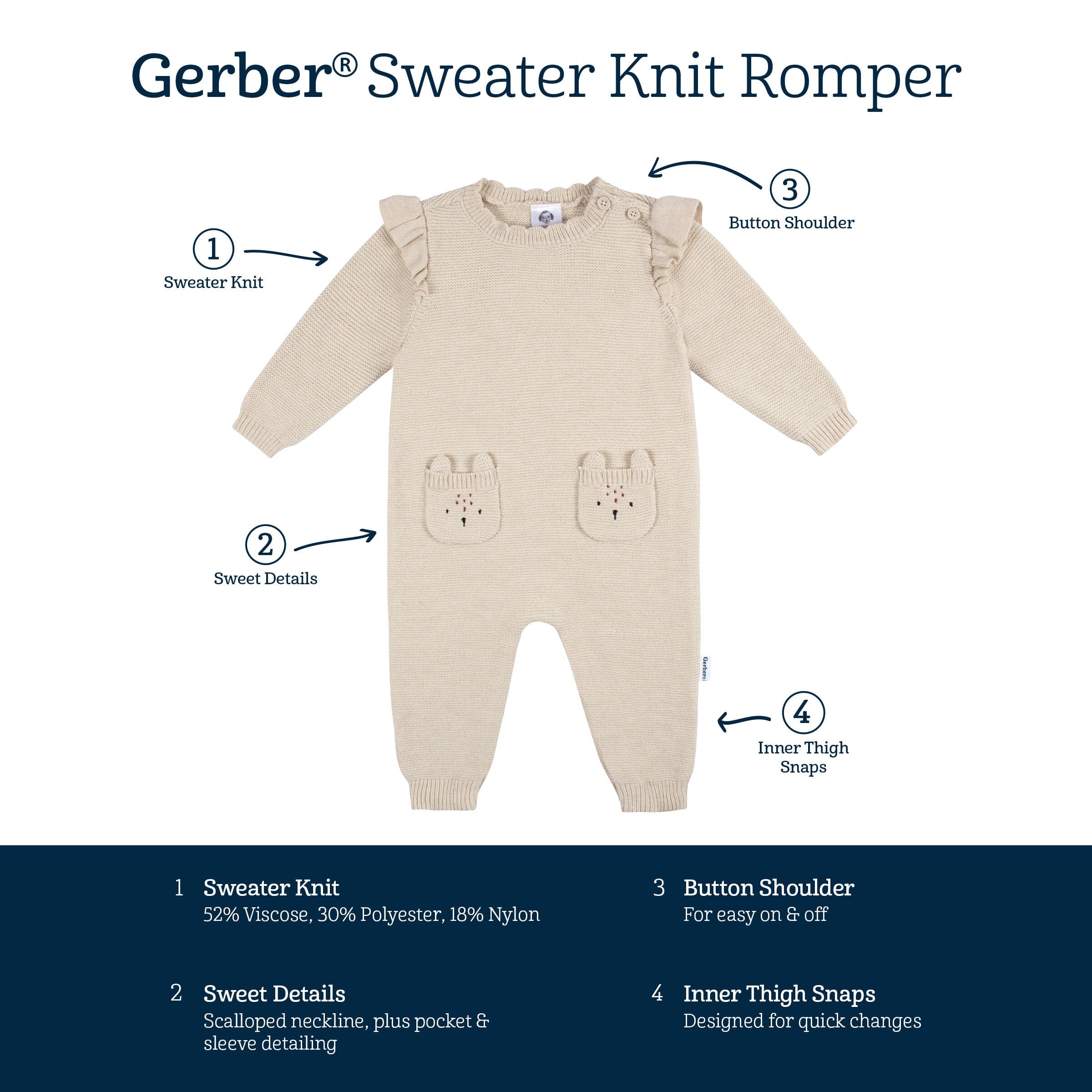 Baby Girls Deer Sweater Knit Romper - Image 5