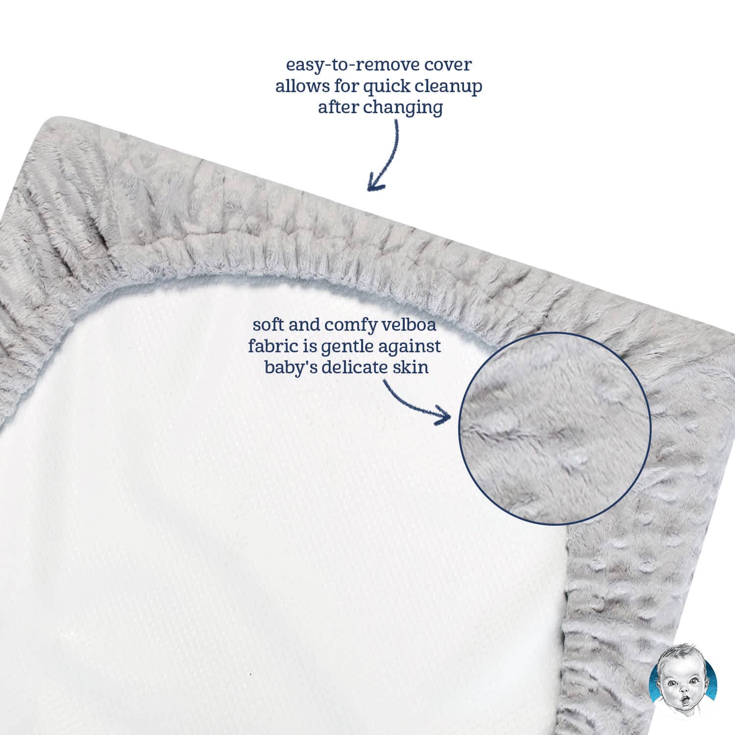 Baby Neutral Light Grey Dotted Changing Pad Cover - Image 3