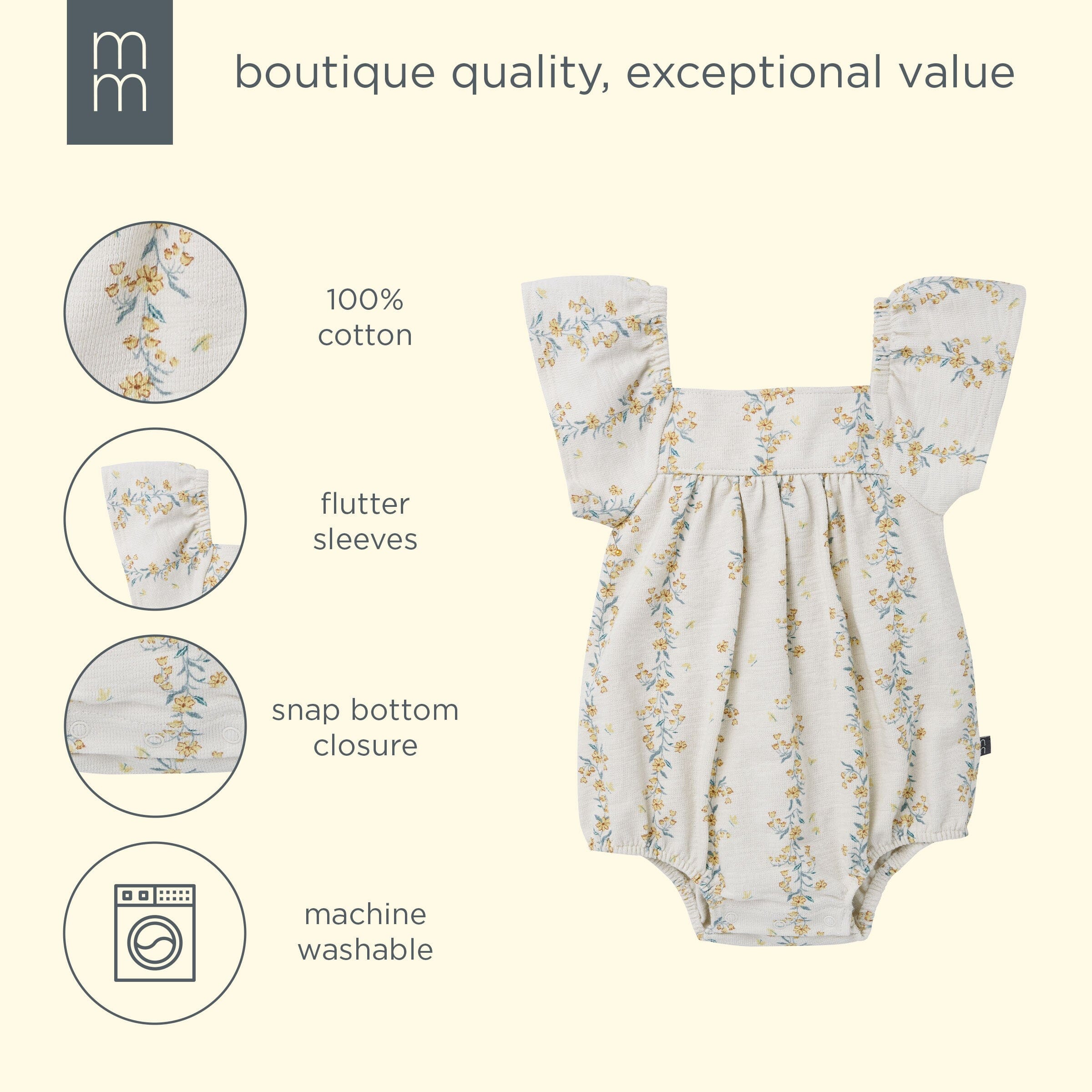 Baby Girls Floral Vines Bubble Romper - Image 5