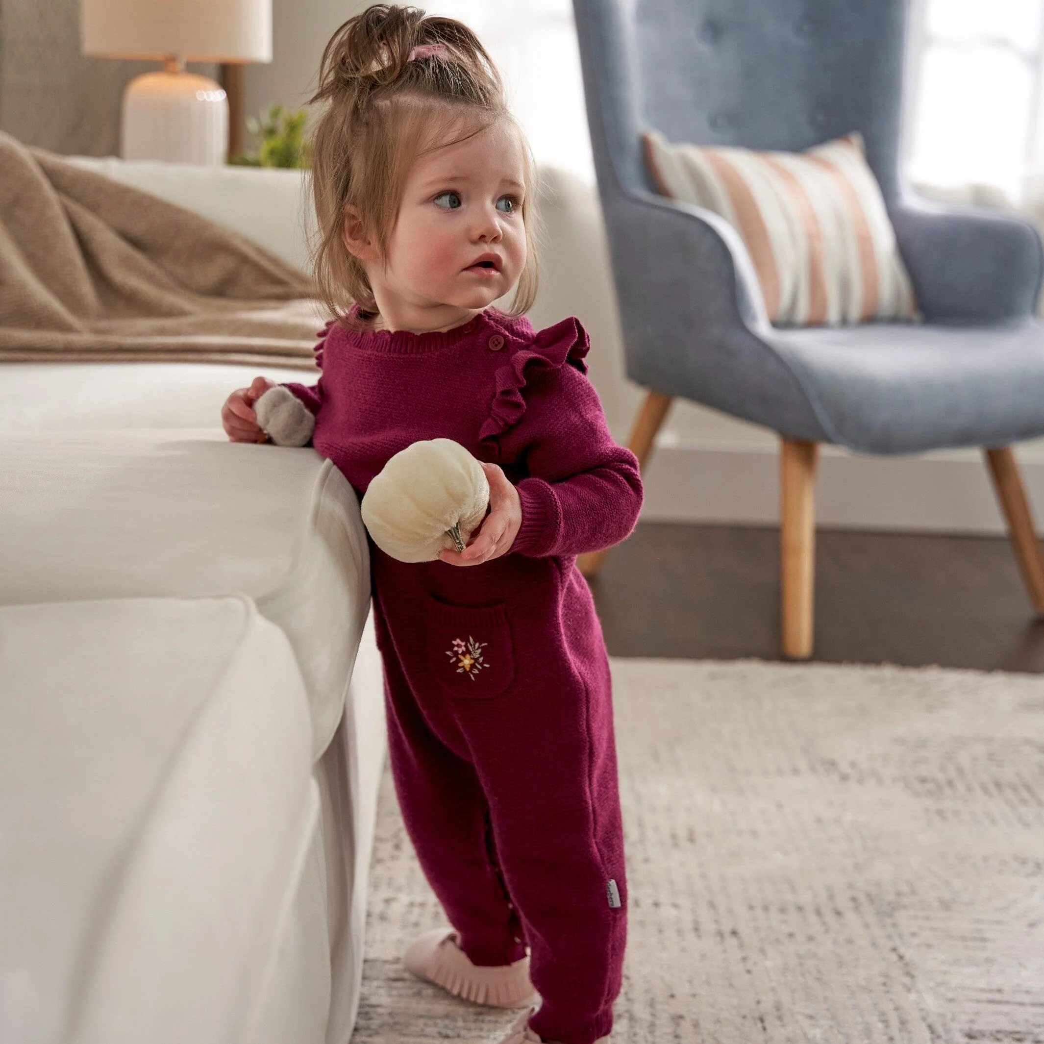 Baby Girls Flowers Sweater Knit Romper - Image 2