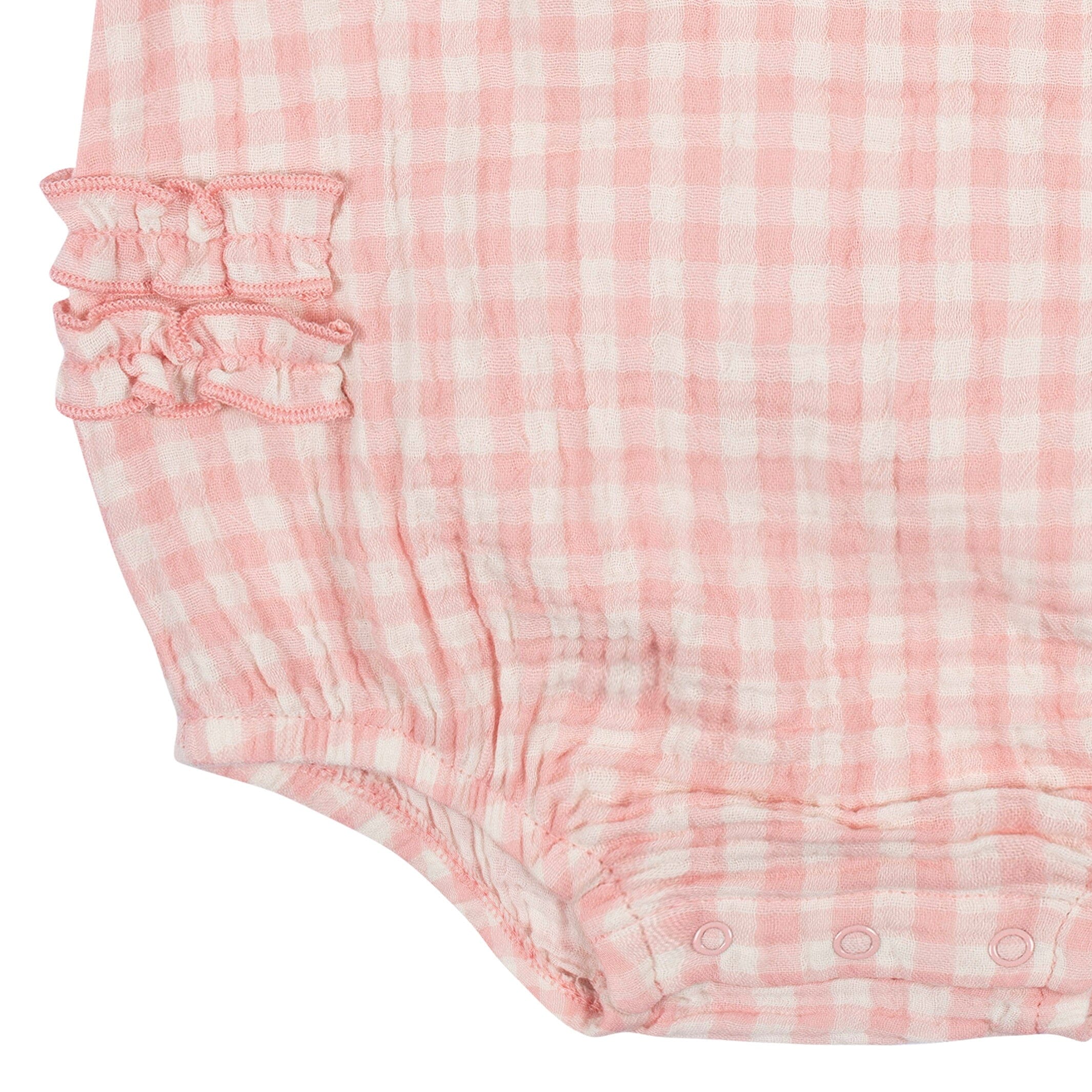 Baby Girls Pink Gingham Gauze Bubble Romper - Image 5