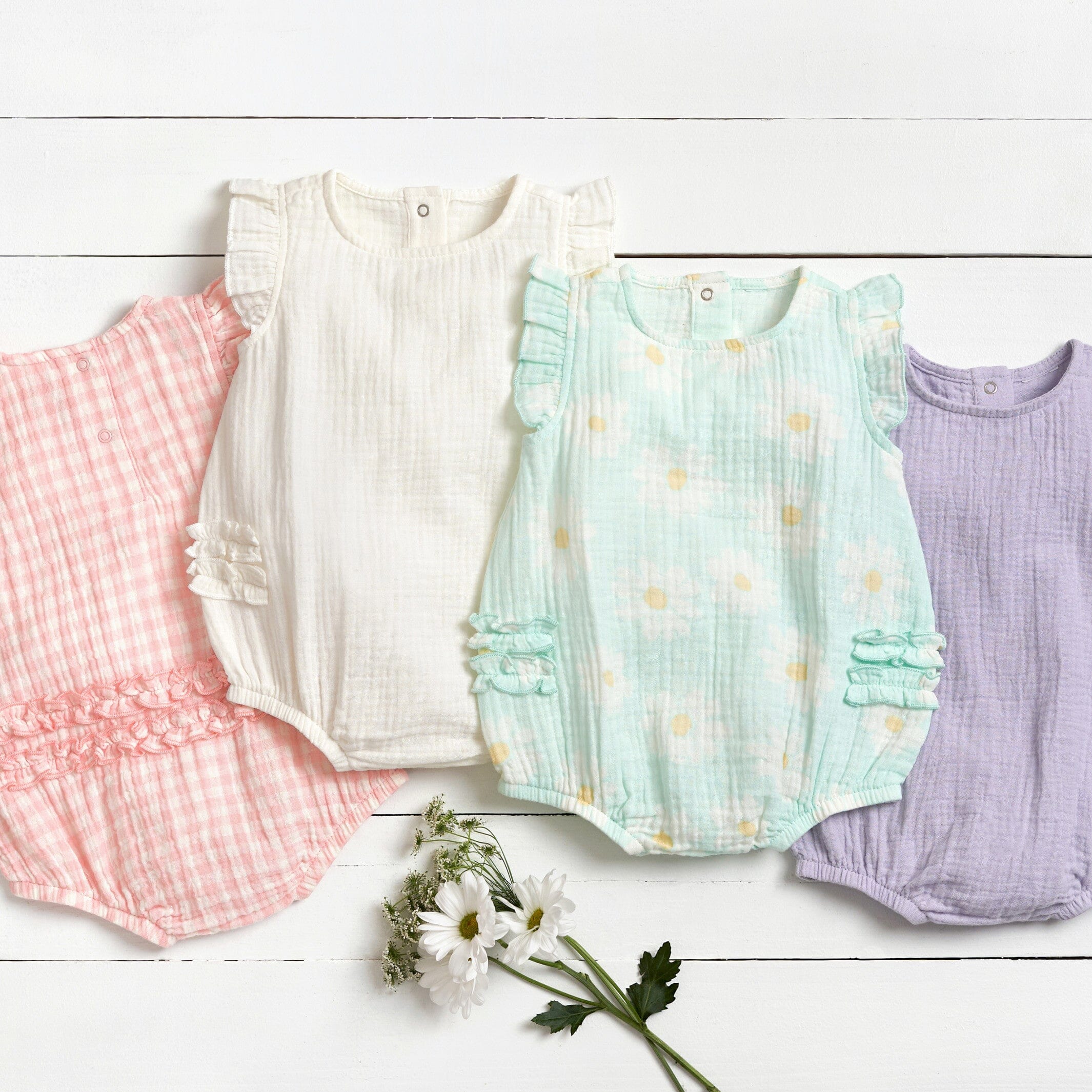 Baby Girls Pink Gingham Gauze Bubble Romper - Image 6