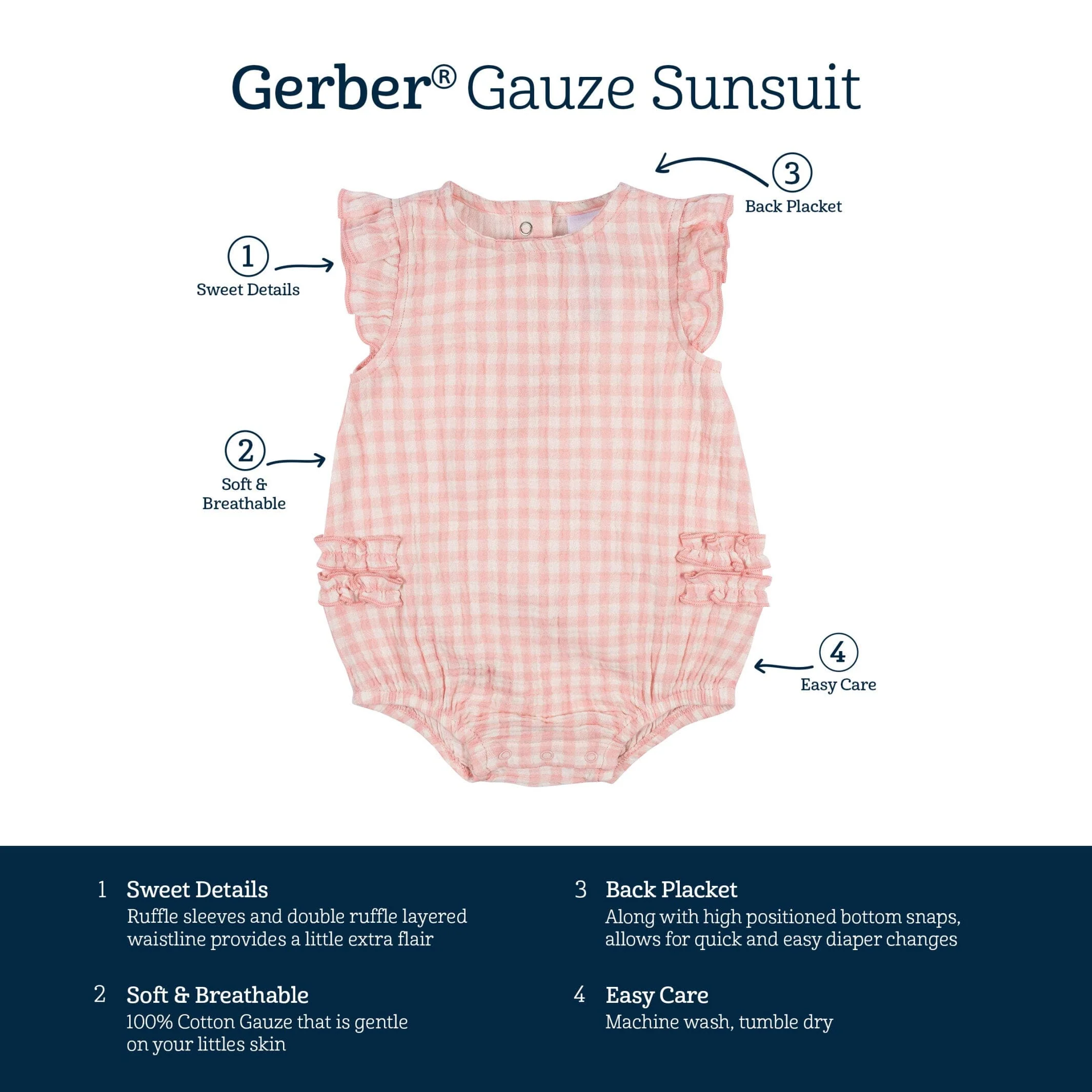 Baby Girls Pink Gingham Gauze Bubble Romper - Image 8