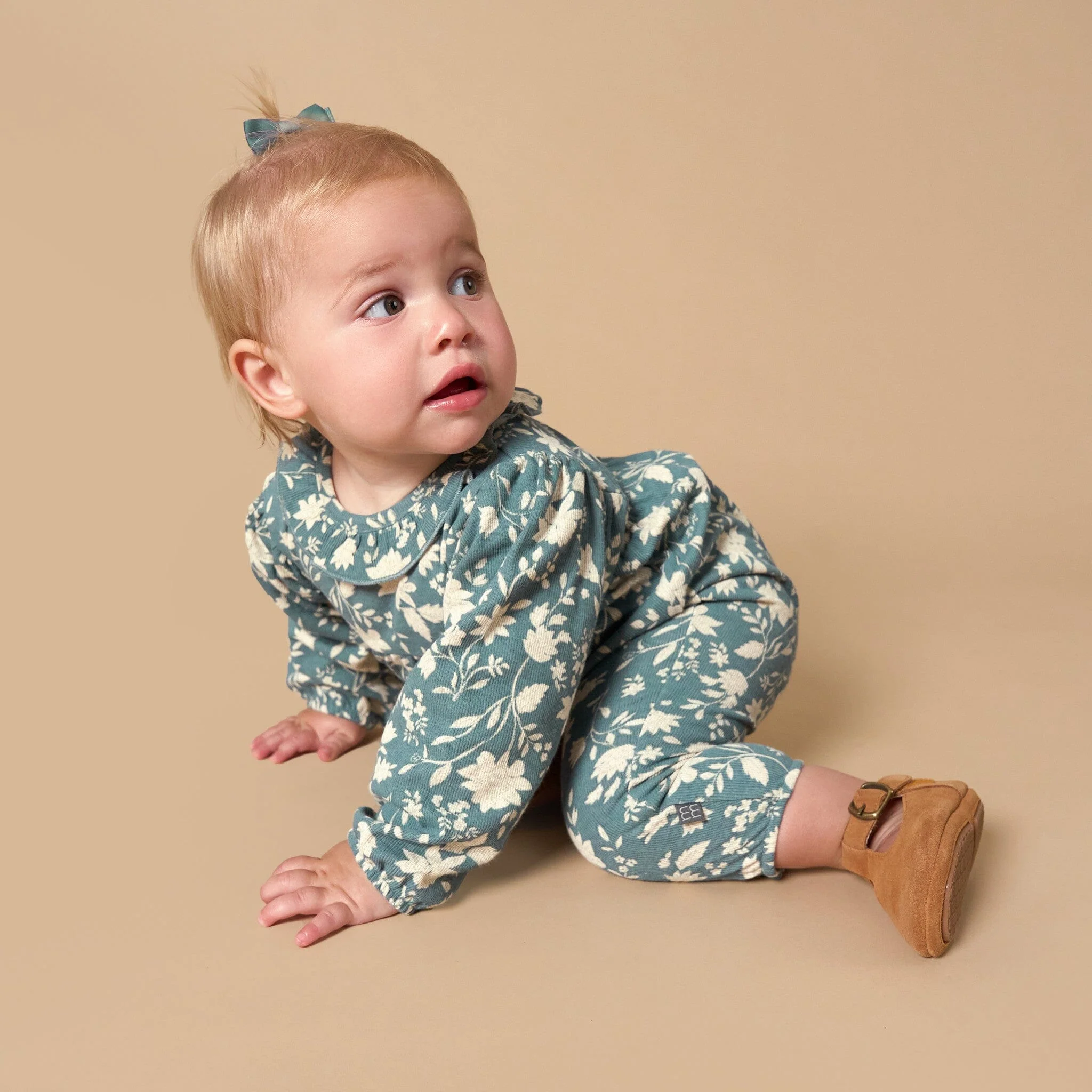 Baby Girls Heritage French Floral Ruffle Collar Romper - Image 2