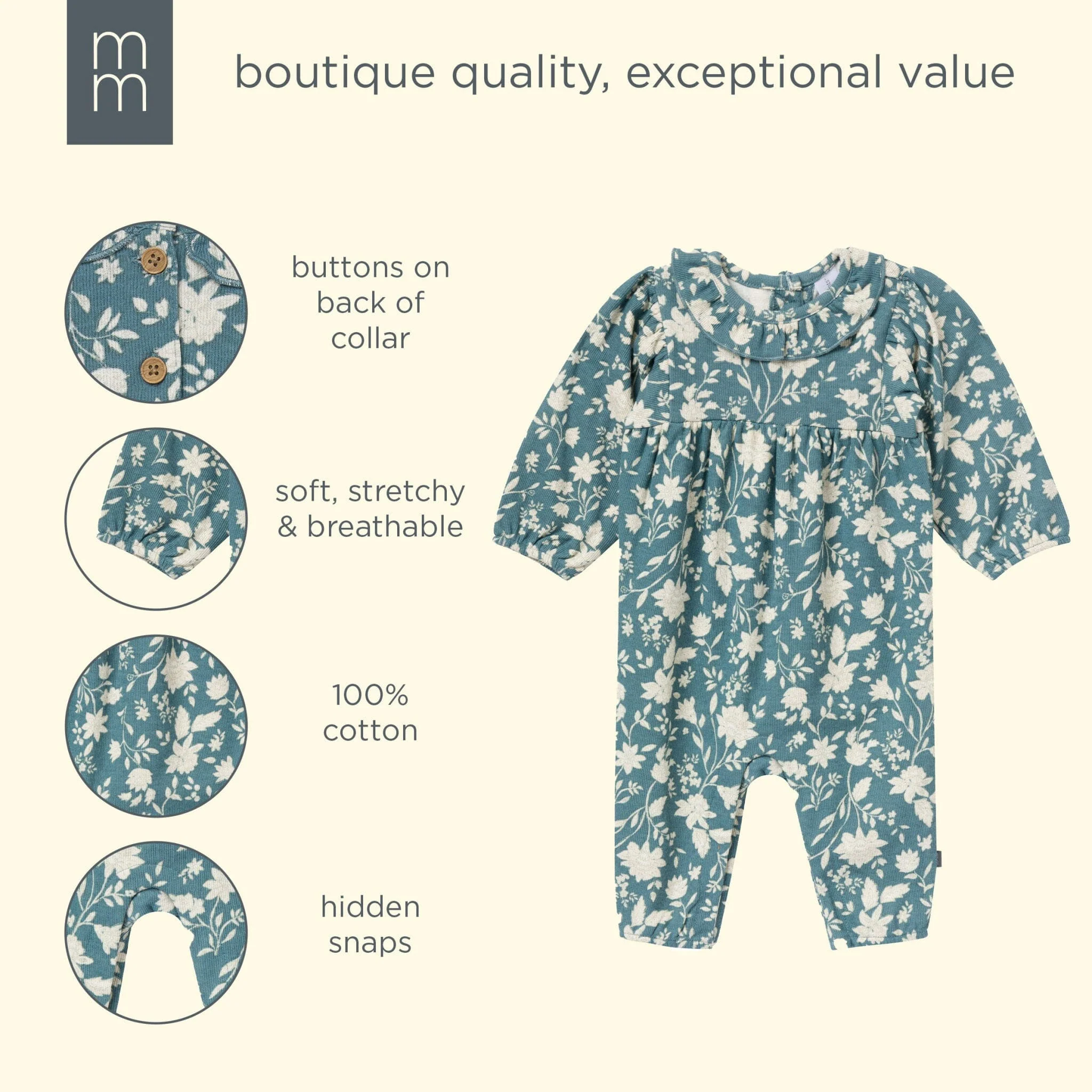 Baby Girls Heritage French Floral Ruffle Collar Romper - Image 7