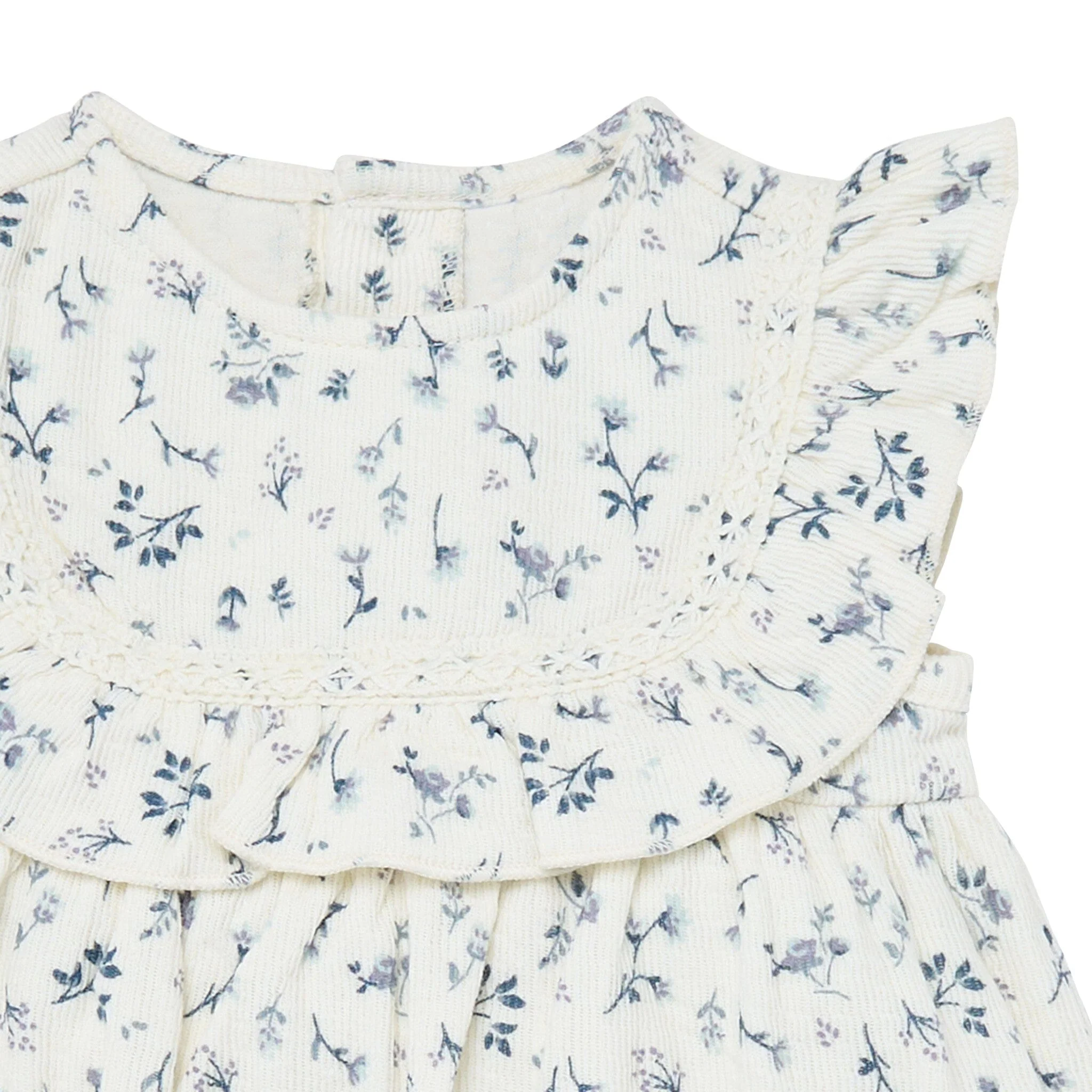 Baby Girls Blue Ditsy Ruffle Bubble Romper - Image 2