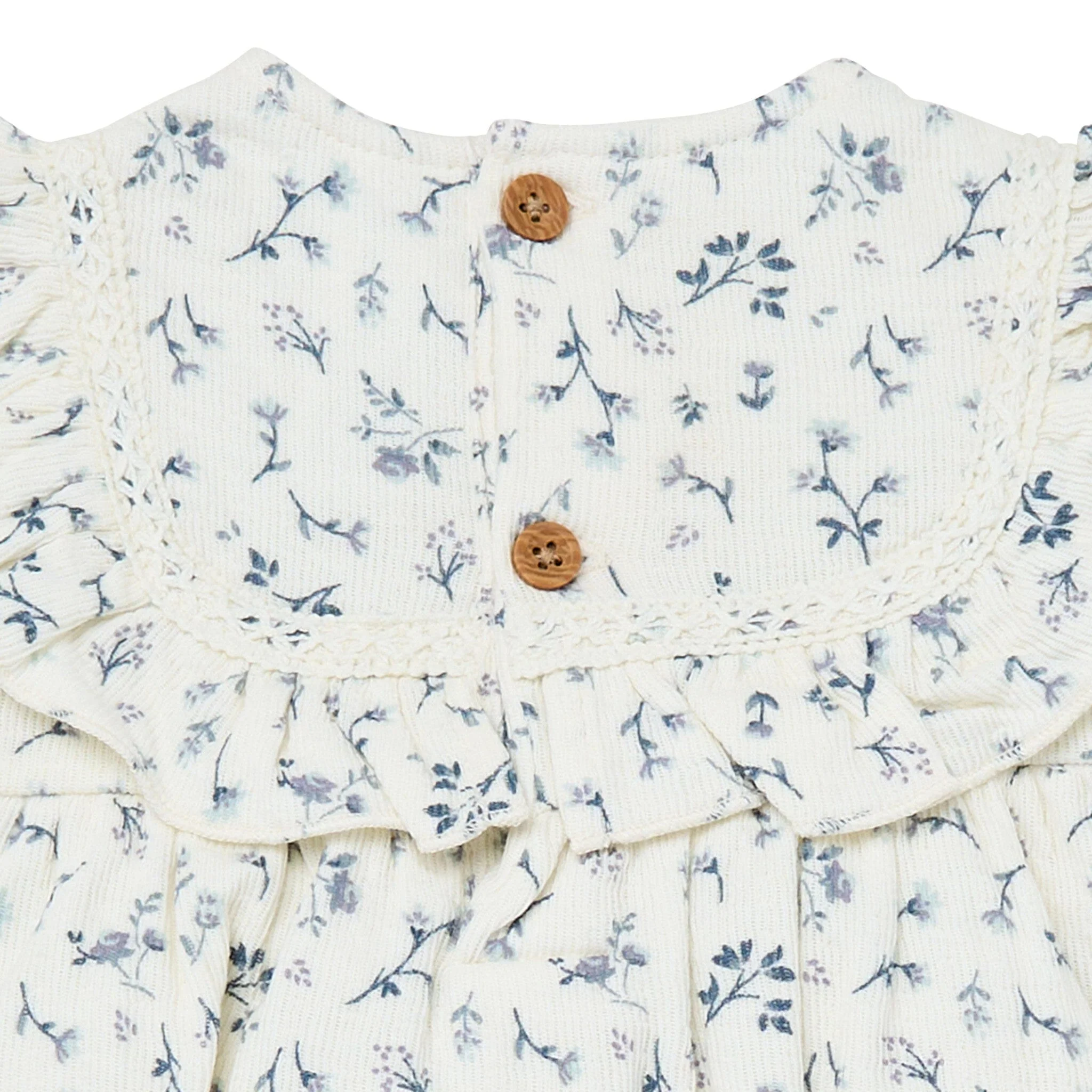 Baby Girls Blue Ditsy Ruffle Bubble Romper - Image 5