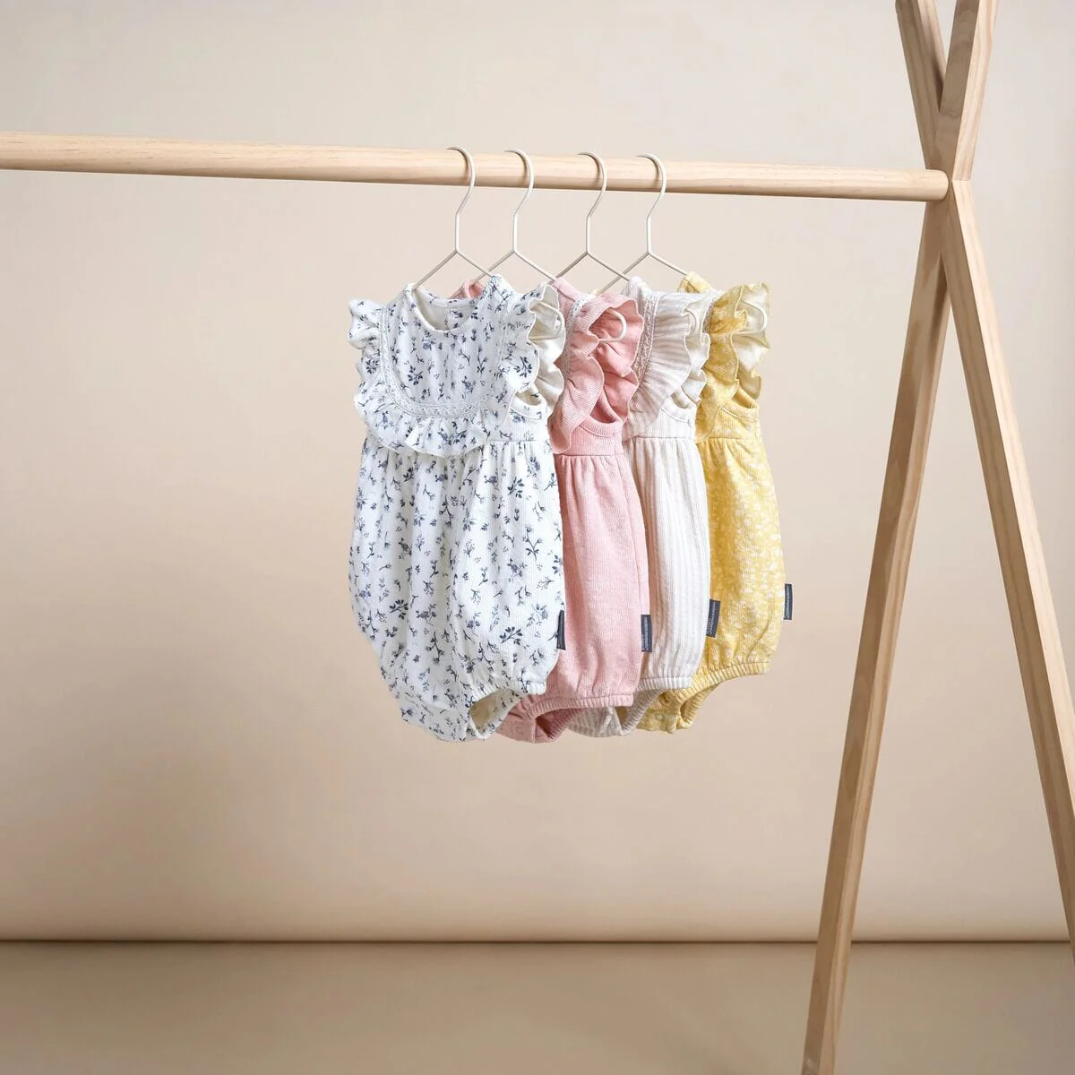 Baby Girls Blue Ditsy Ruffle Bubble Romper - Image 6