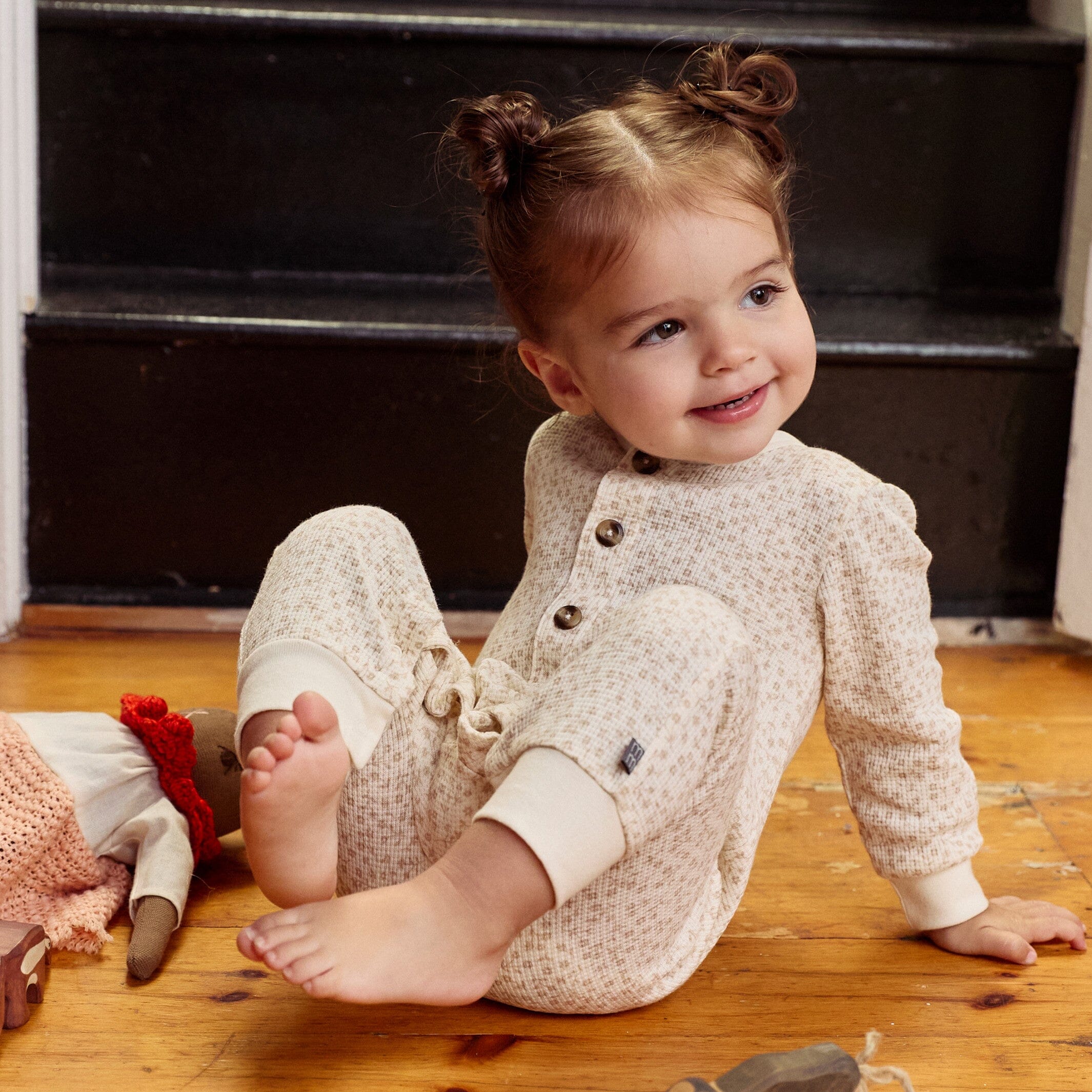 Baby Girls Ivory Ditsy Floral Waffle Slouch Romper - Image 2