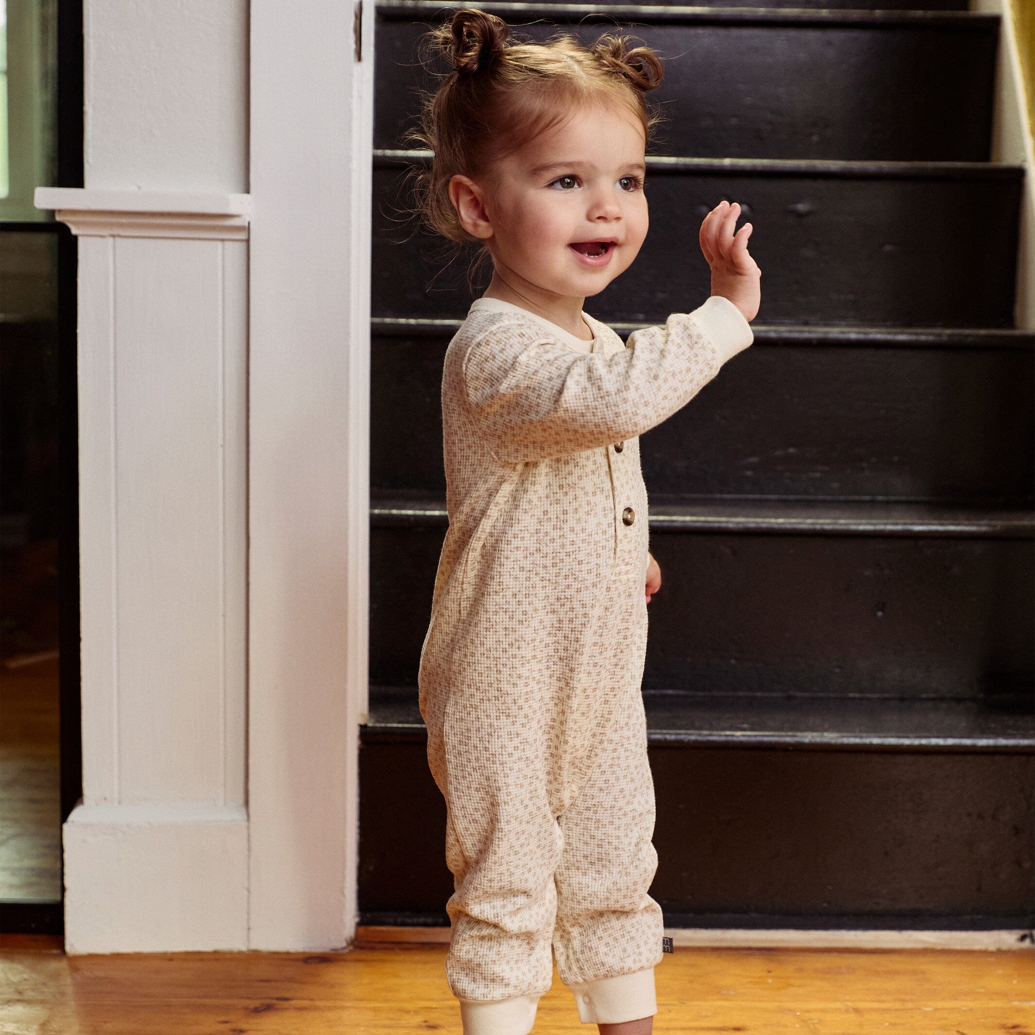 Baby Girls Ivory Ditsy Floral Waffle Slouch Romper - Image 3