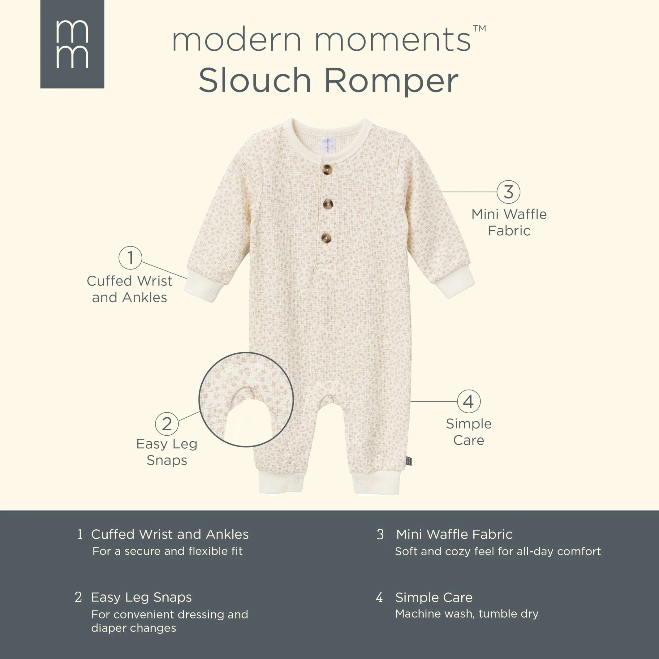 Baby Girls Ivory Ditsy Floral Waffle Slouch Romper - Image 8