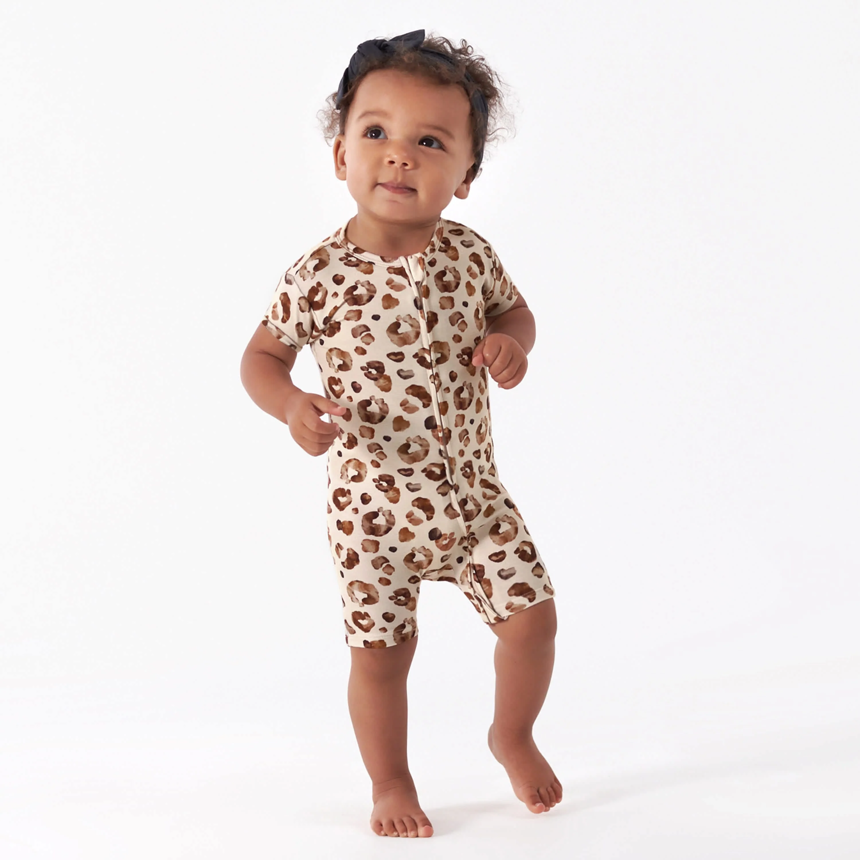Baby Spotted Leopard Buttery Soft Viscose Made from Eucalyptus Snug Fit Romper, 6-9M