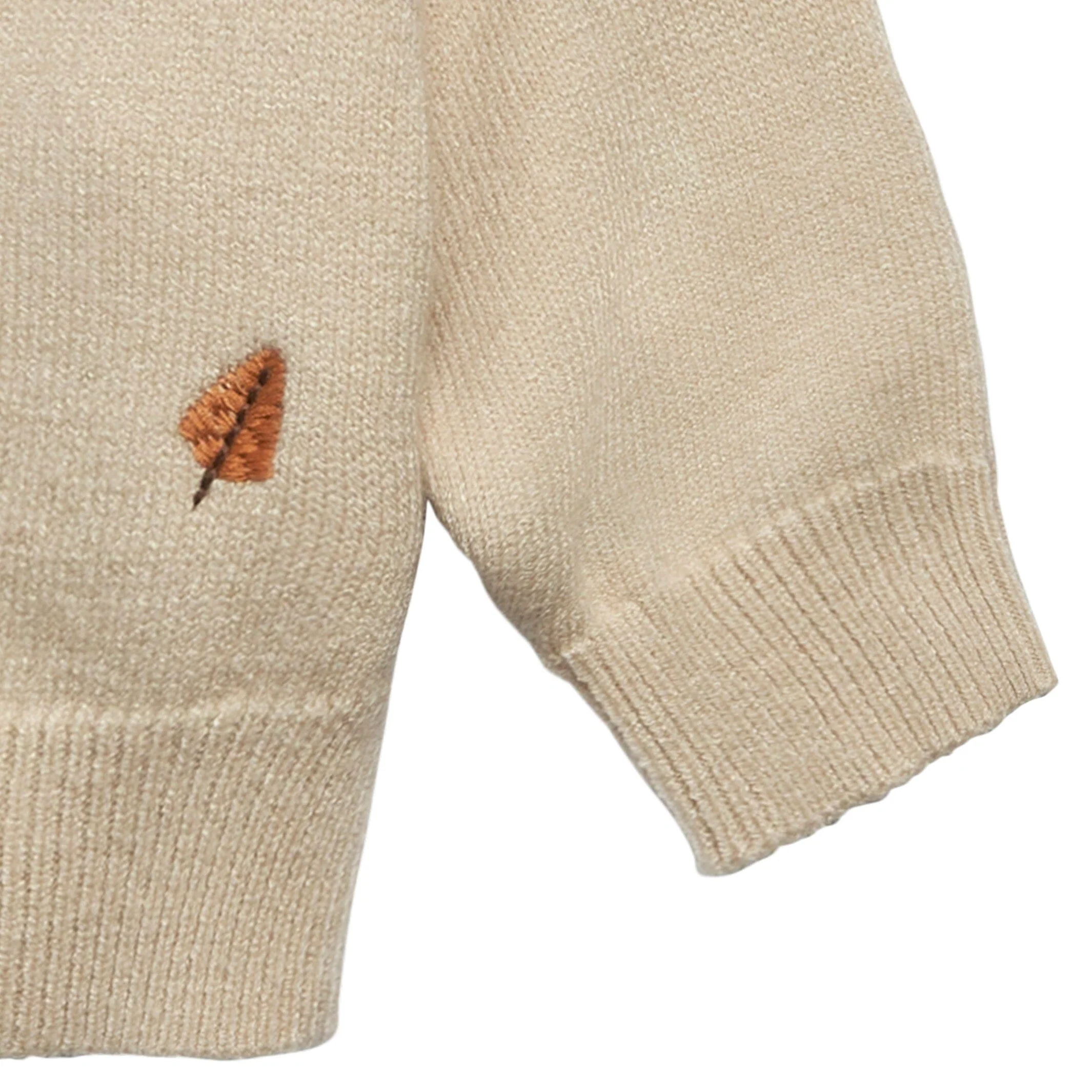 Baby Neutral Light Beige Embroidered Leaves Viscose Sweater - Image 4