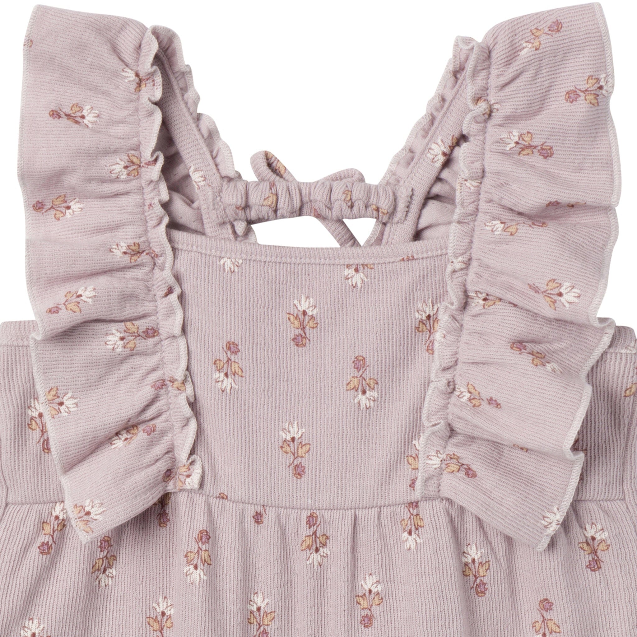 Baby Girls Lilac Stamp Fleur Ruffles Long Leg Romper - Image 4