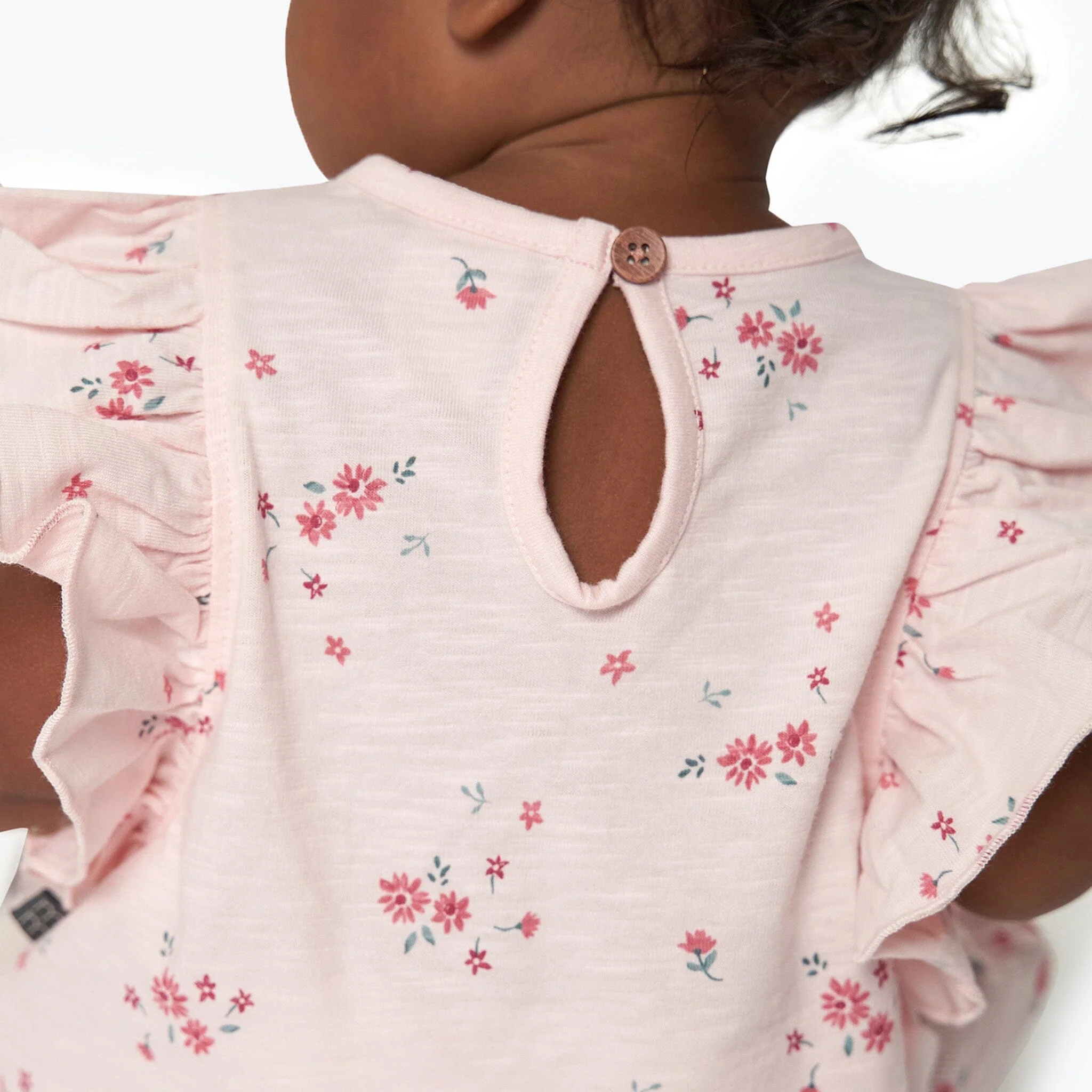 Baby Girls Light Pink Floral Ruffle Sleeve Top - Image 3
