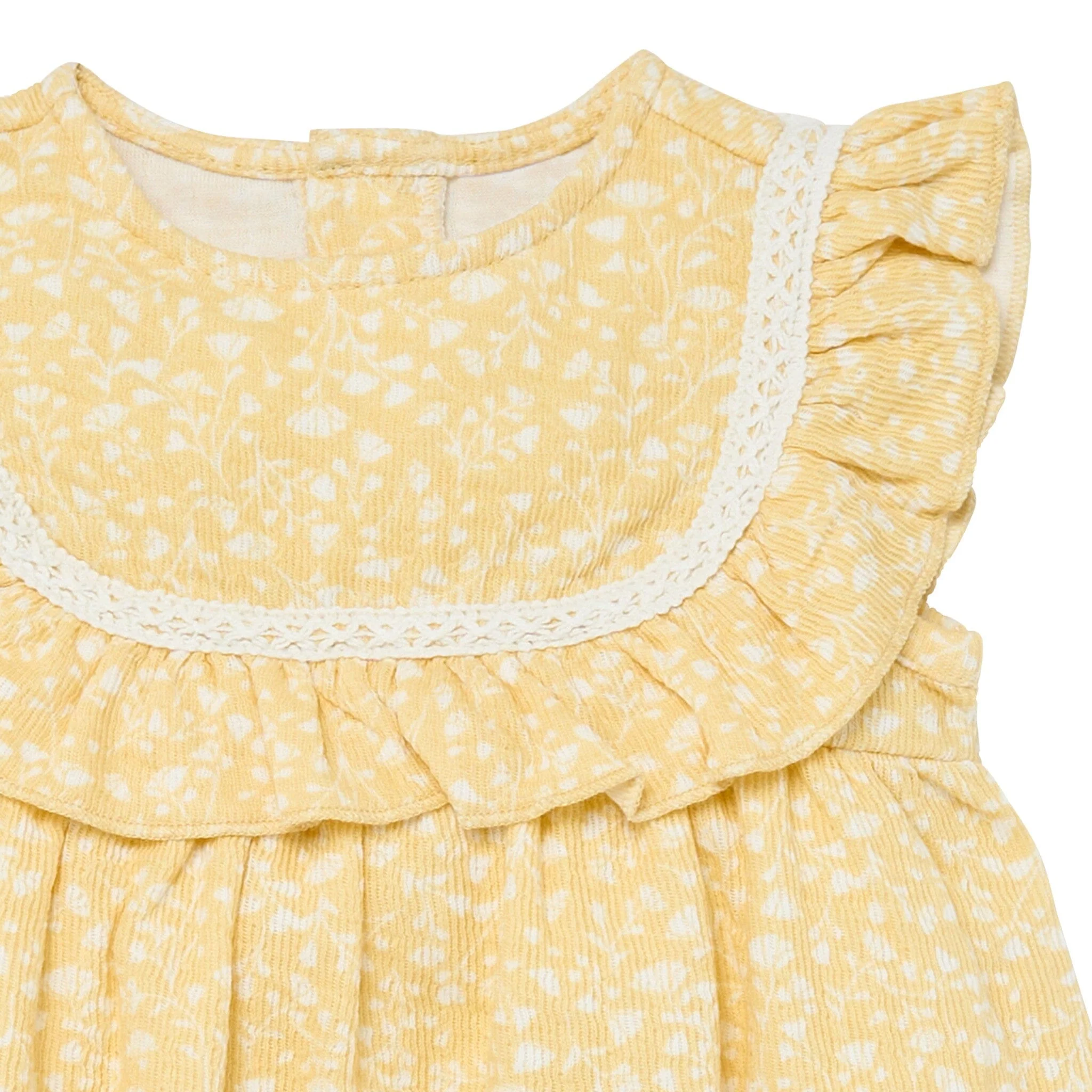Baby Girls Yellow Vine Flower Ruffle Bubble Romper - Image 5