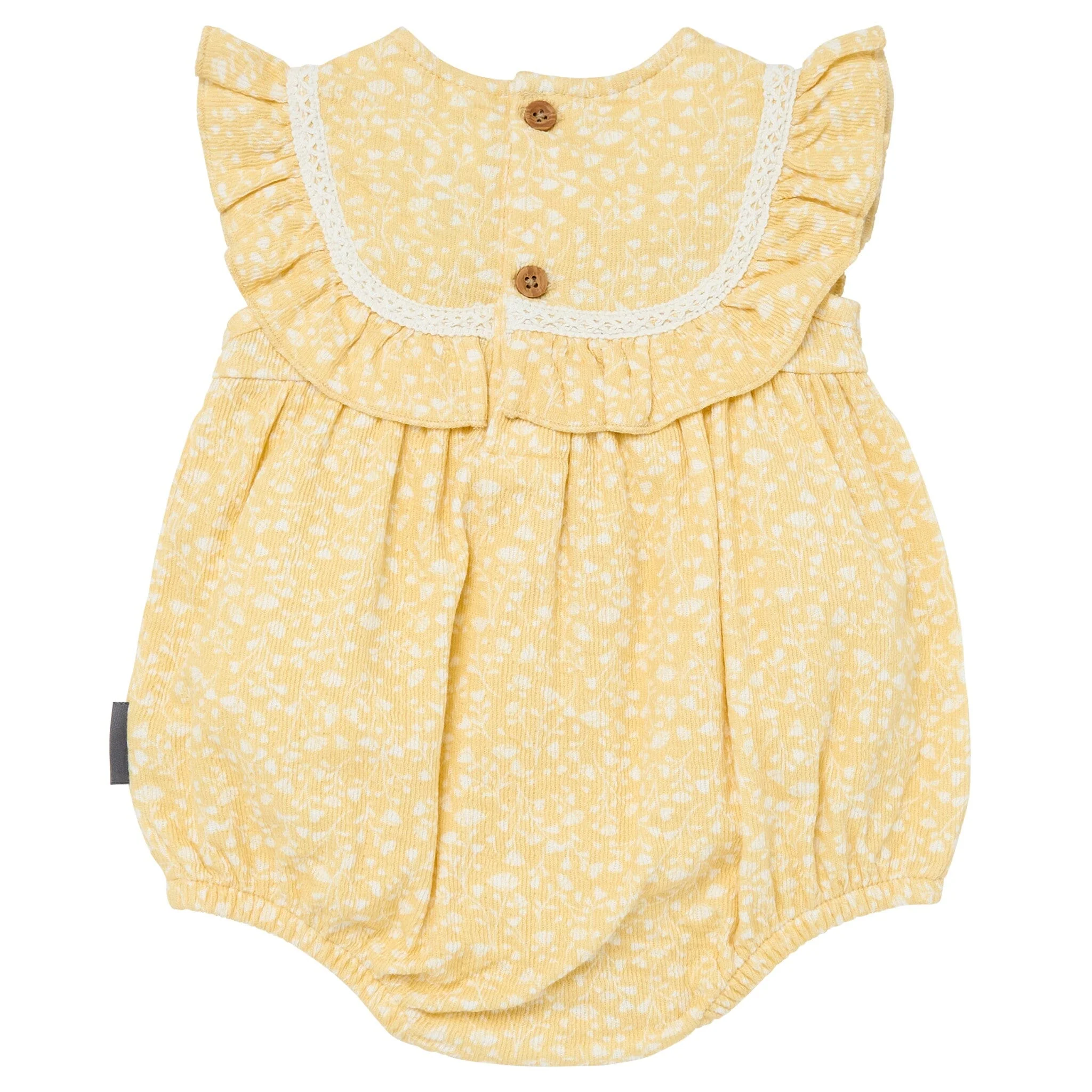 Baby Girls Yellow Vine Flower Ruffle Bubble Romper - Image 7