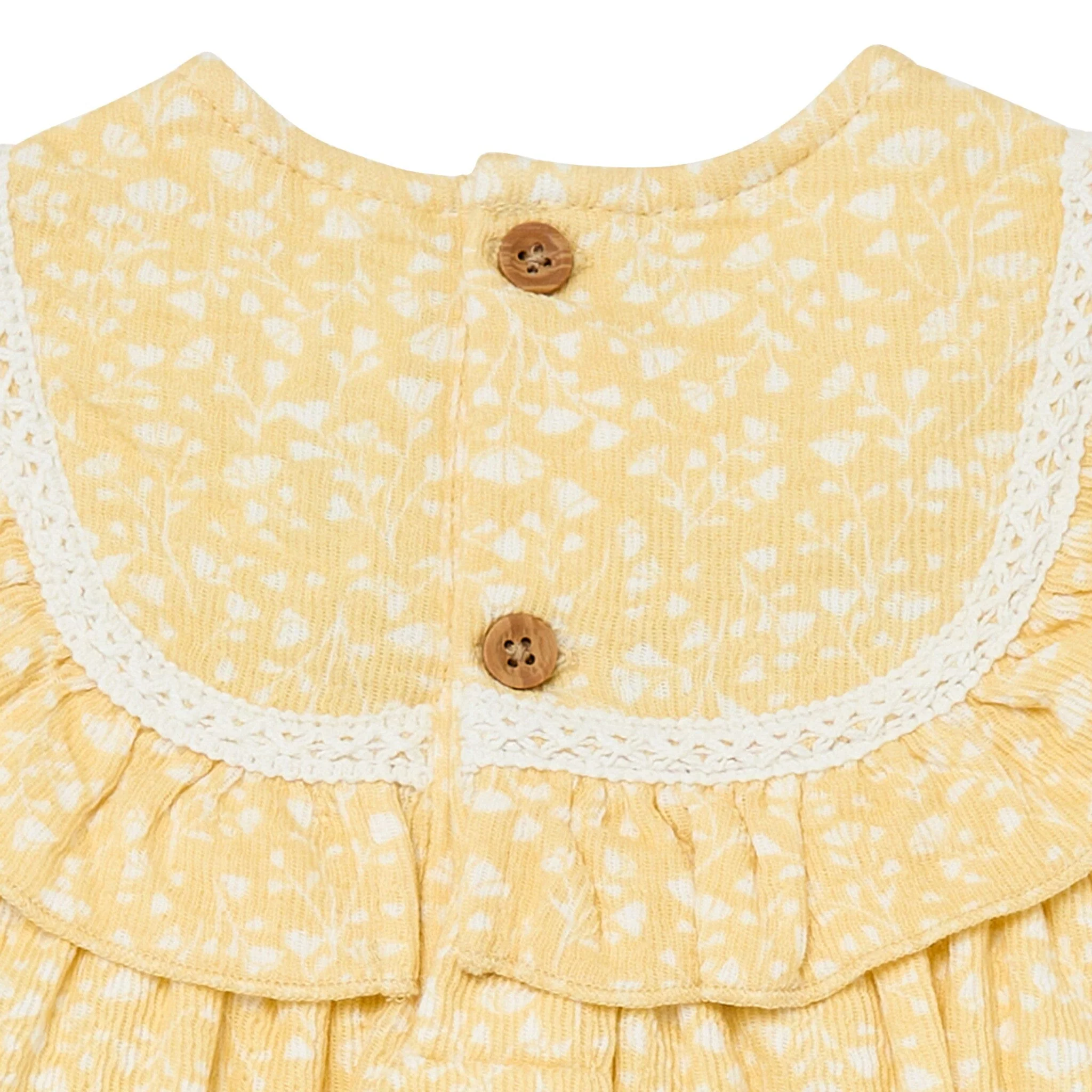 Baby Girls Yellow Vine Flower Ruffle Bubble Romper - Image 8
