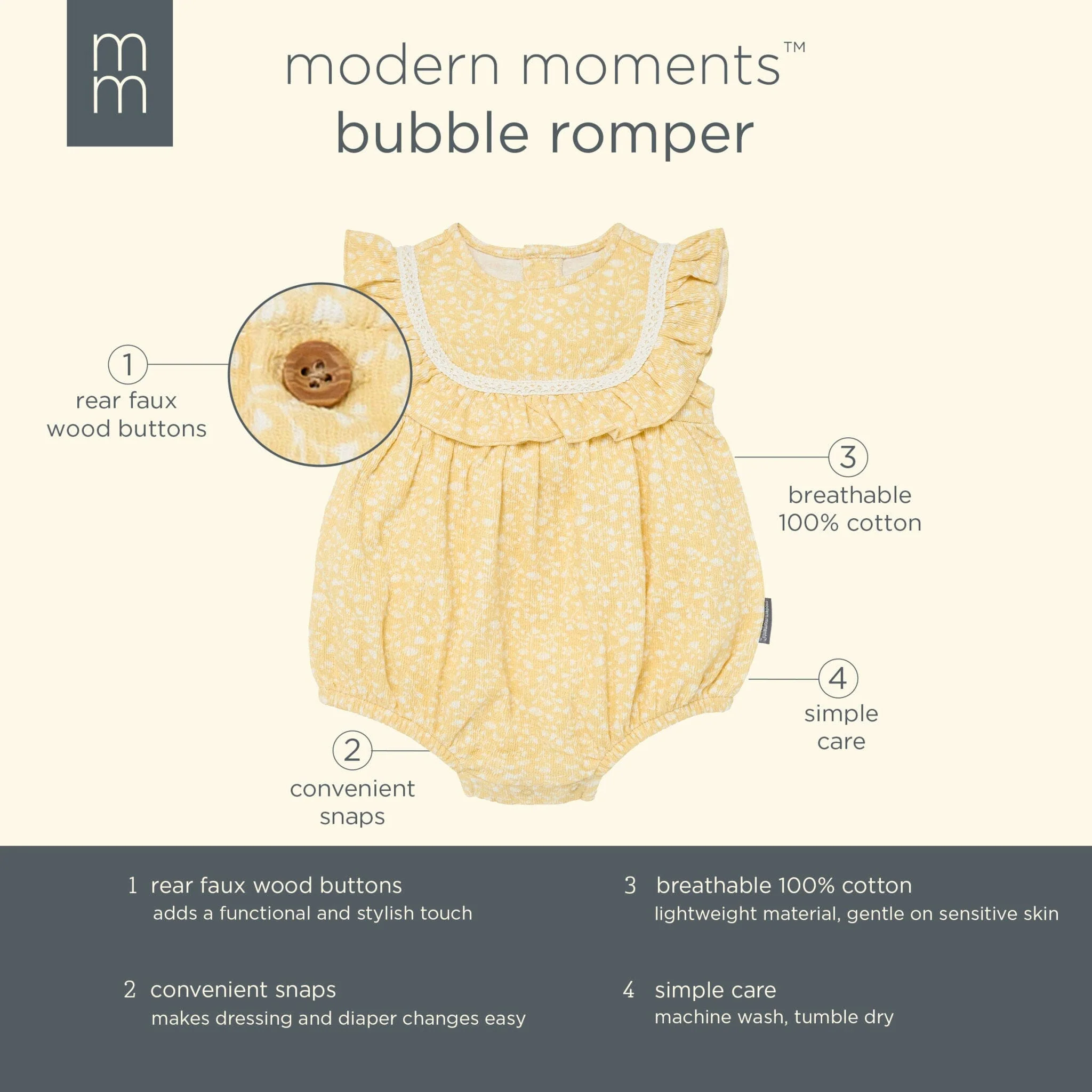 Baby Girls Yellow Vine Flower Ruffle Bubble Romper - Image 9