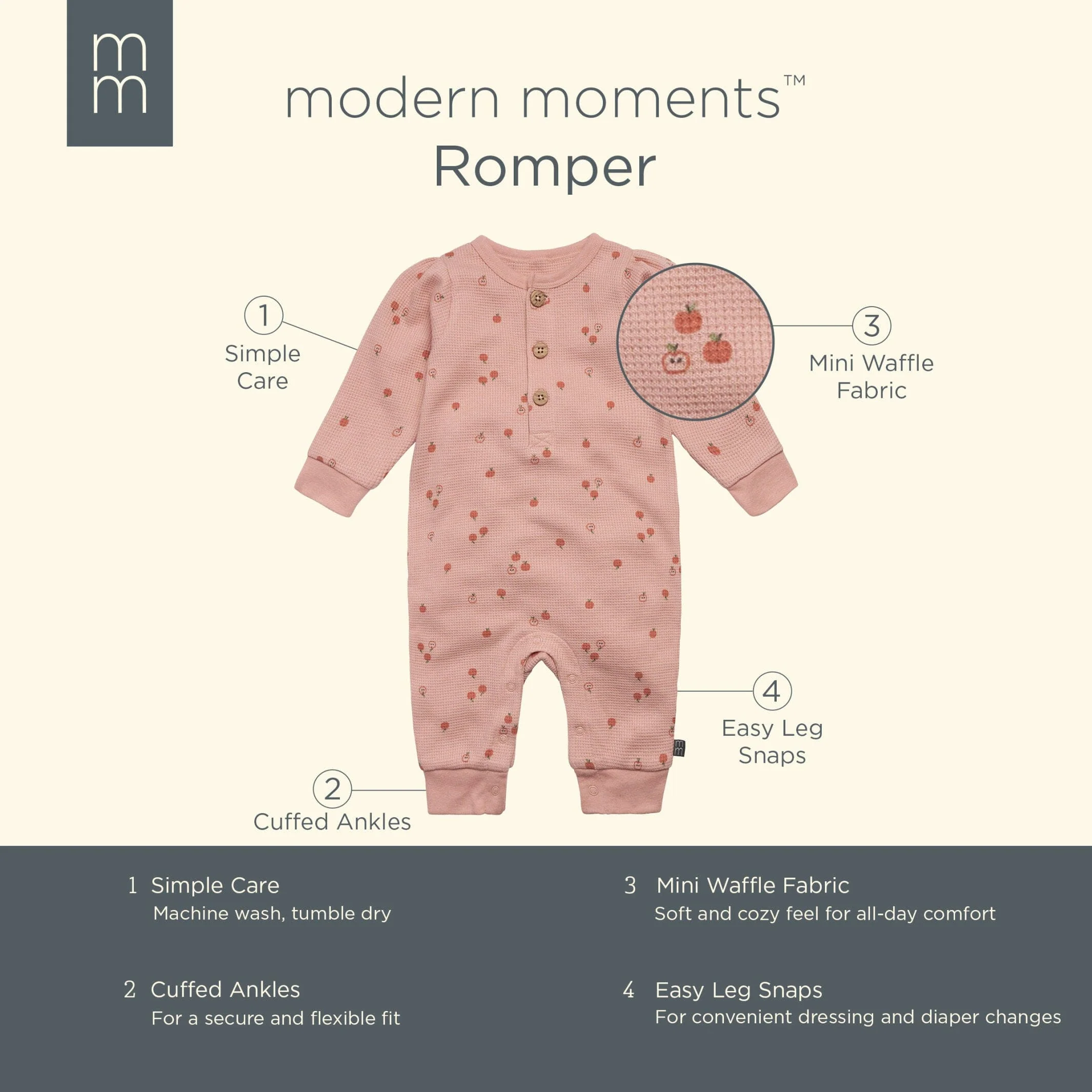 Baby Girls Little Apples Waffle Romper - Image 6